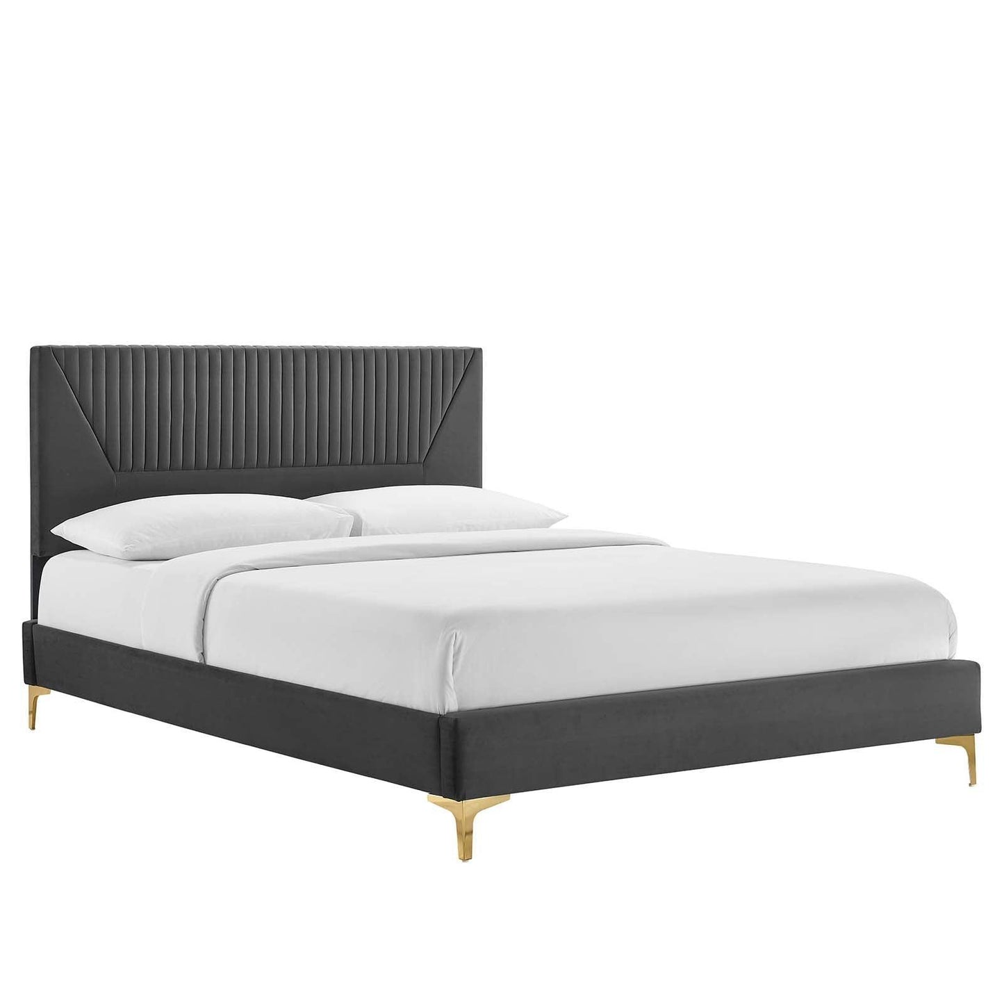 Yasmine Channel Tufted Performance Velvet Queen Platform Bed, MOD-6980 FredCo