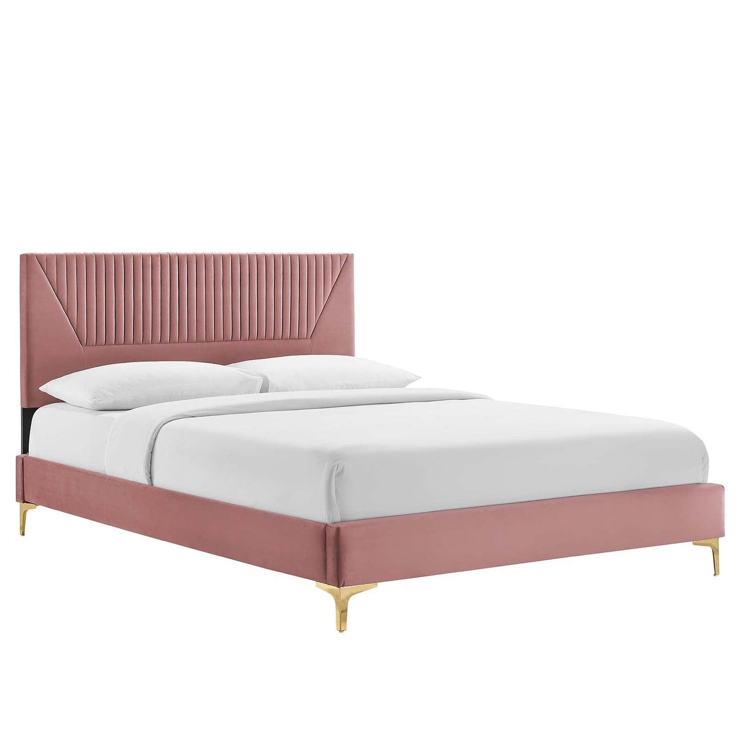Yasmine Channel Tufted Performance Velvet Queen Platform Bed, MOD-6980 FredCo