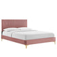 Yasmine Channel Tufted Performance Velvet Queen Platform Bed, MOD-6980 FredCo