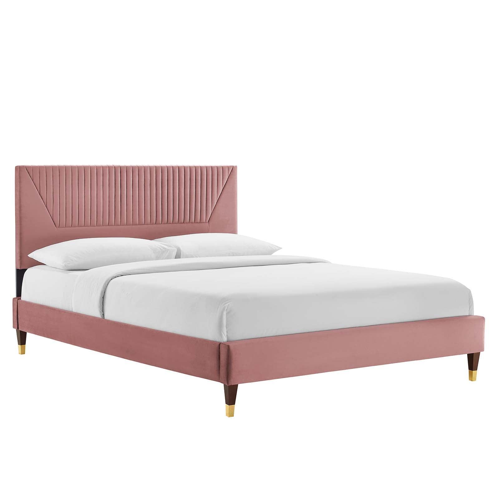 Yasmine Channel Tufted Performance Velvet Twin Platform Bed, MOD-6988 FredCo