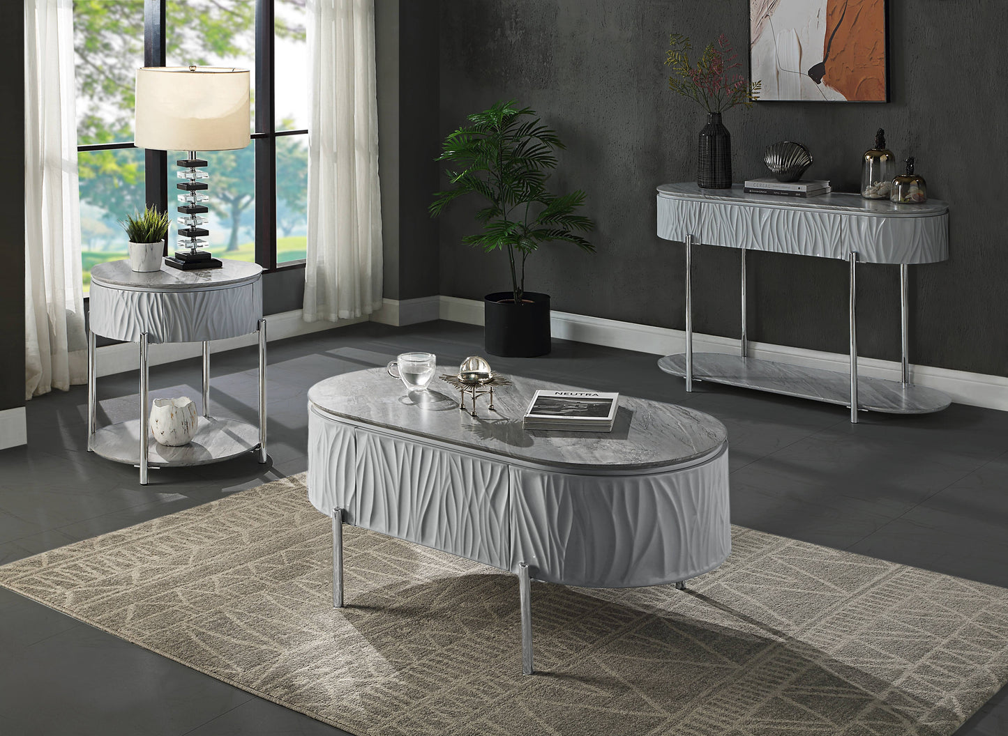 Yukino Gray High Gloss & Chrome Finish Coffee Table FredCo