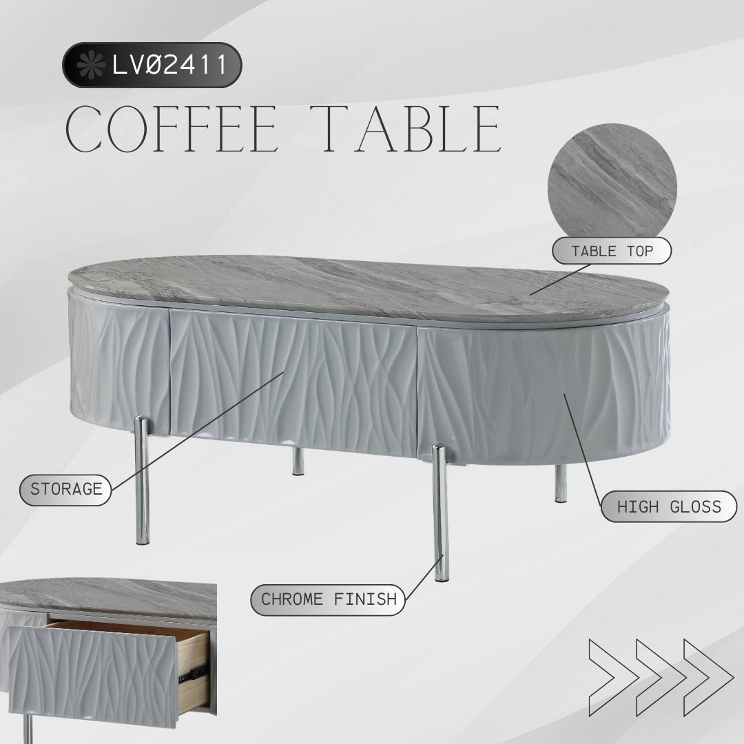 Yukino Gray High Gloss & Chrome Finish Coffee Table FredCo