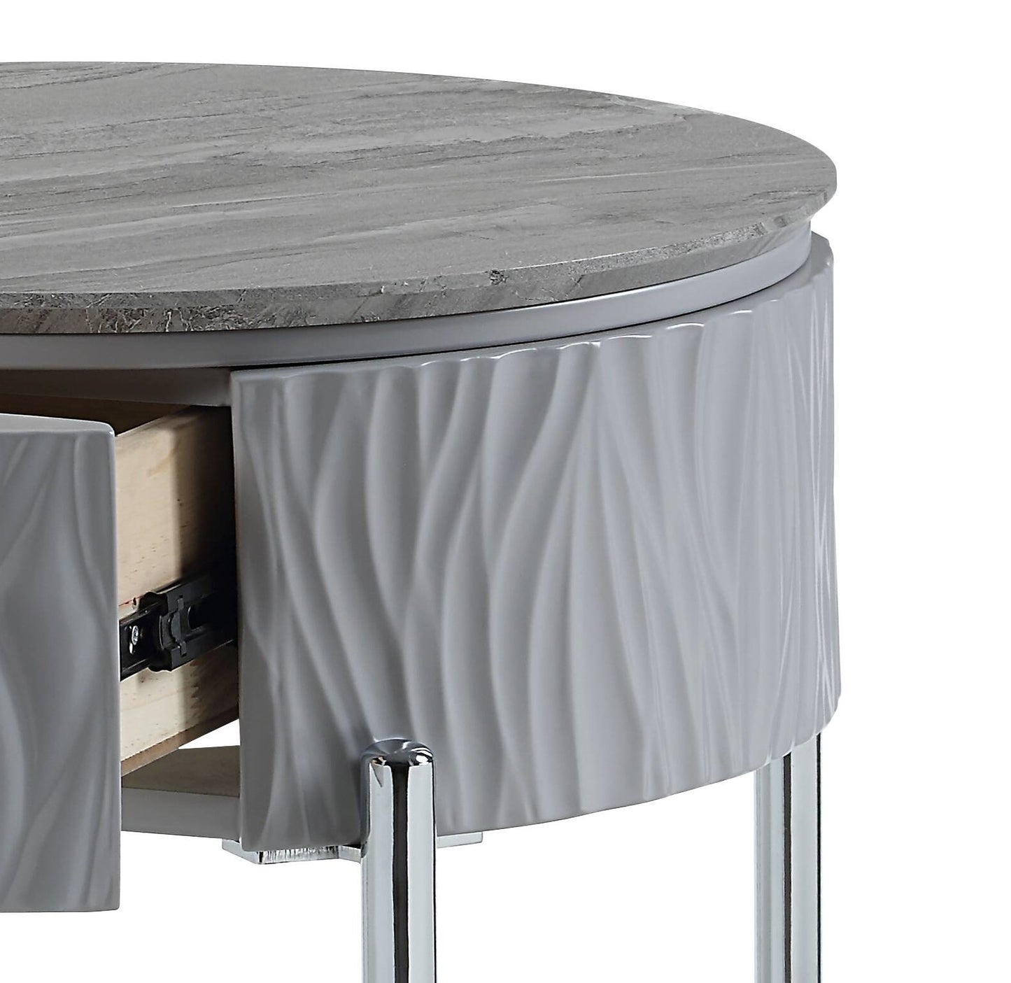 Yukino Gray High Gloss & Chrome Finish End Table FredCo