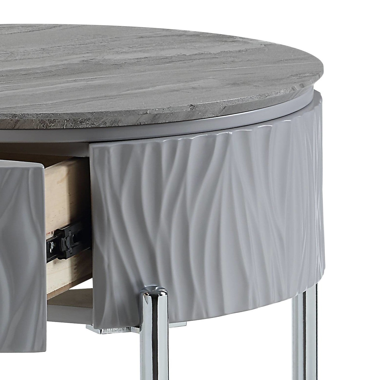 Yukino Gray High Gloss & Chrome Finish End Table FredCo