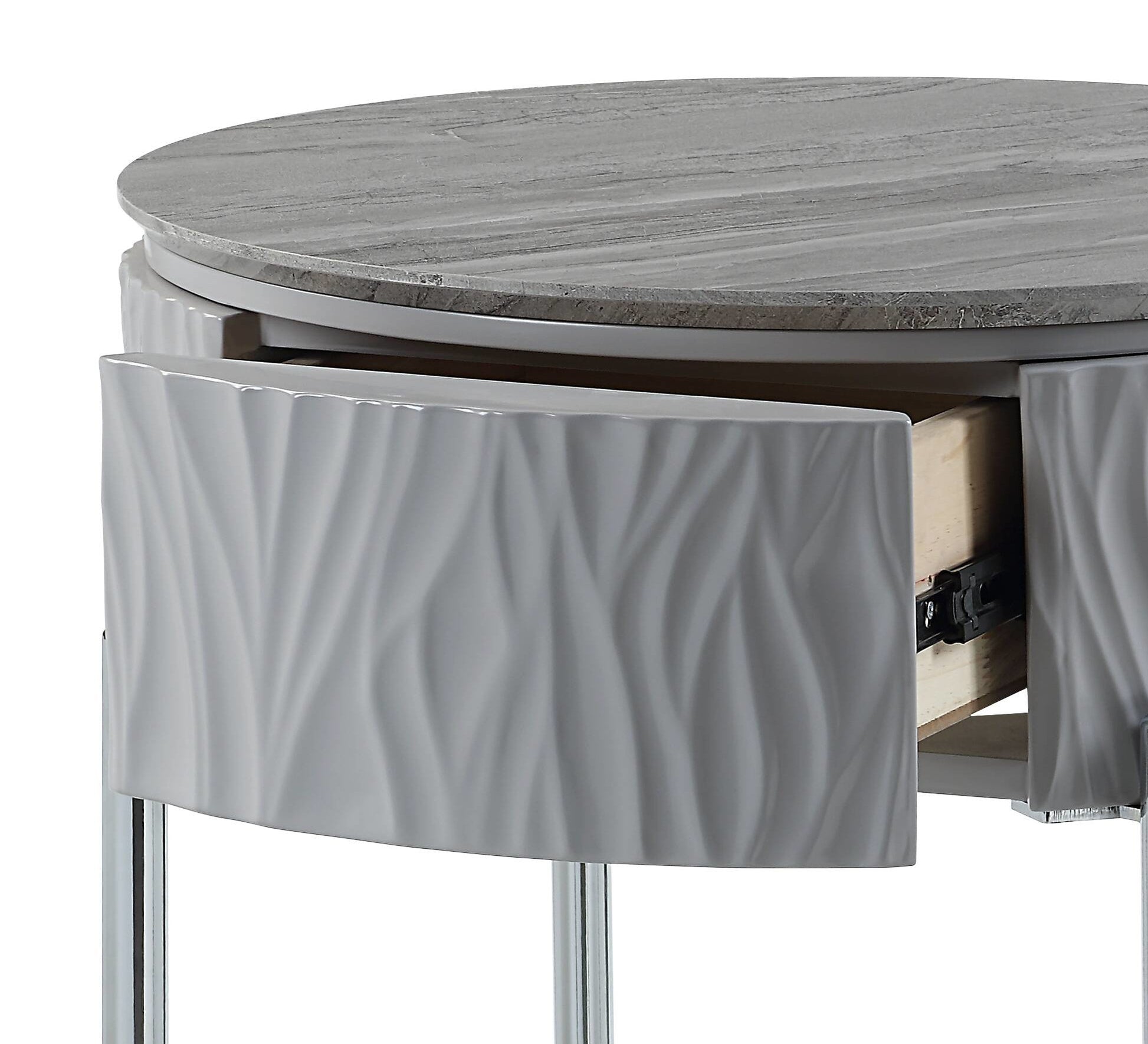 Yukino Gray High Gloss & Chrome Finish End Table FredCo
