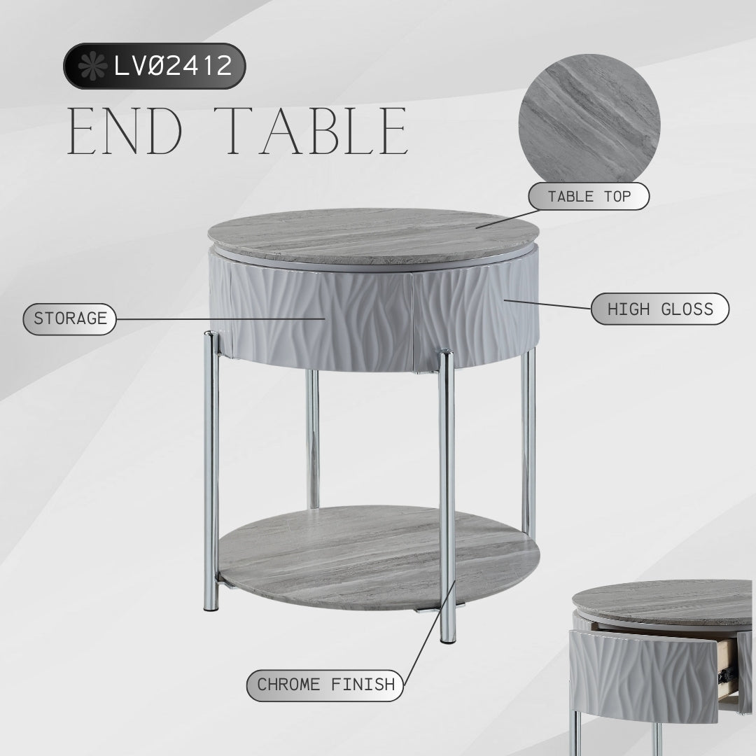 Yukino Gray High Gloss & Chrome Finish End Table FredCo