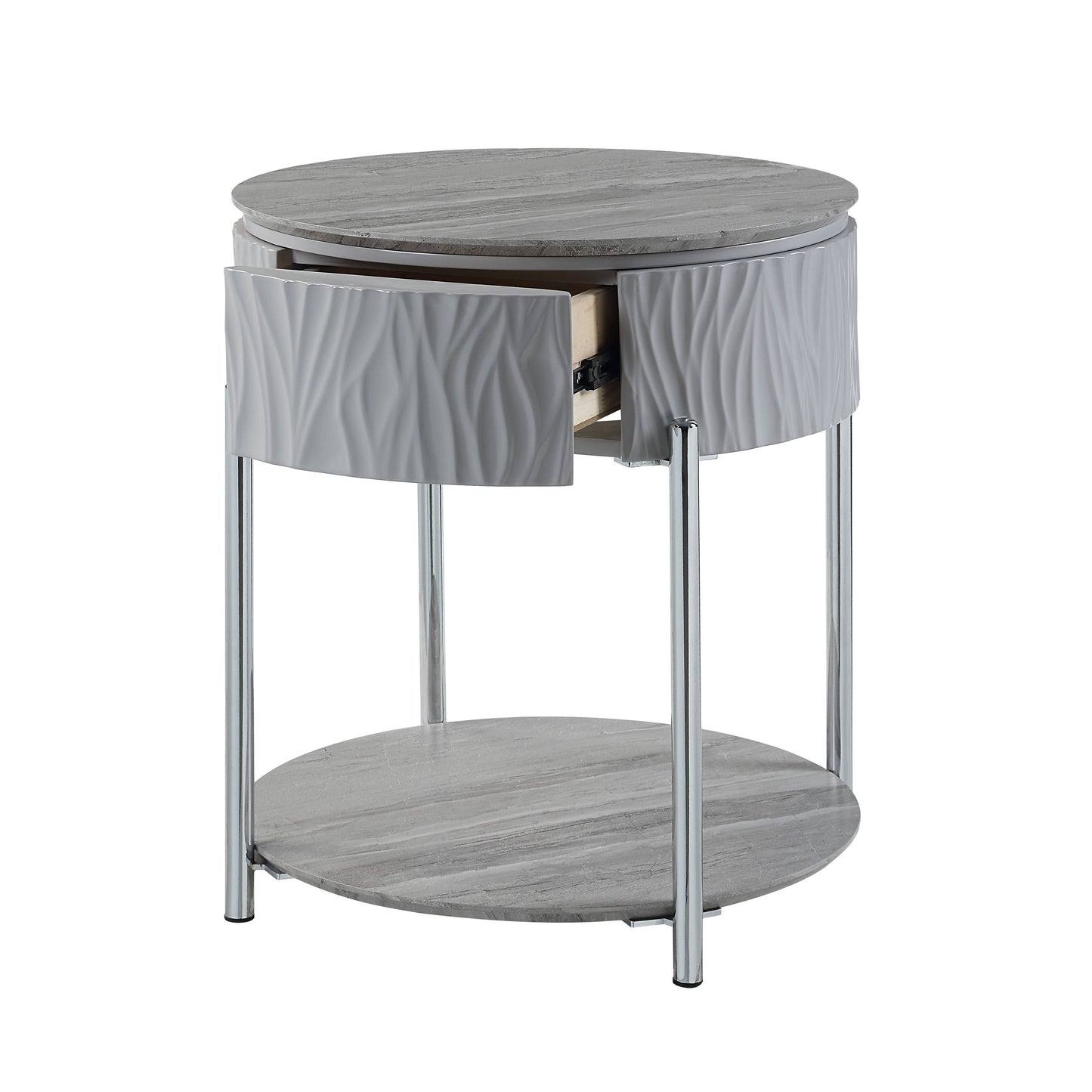 Yukino Gray High Gloss & Chrome Finish End Table FredCo