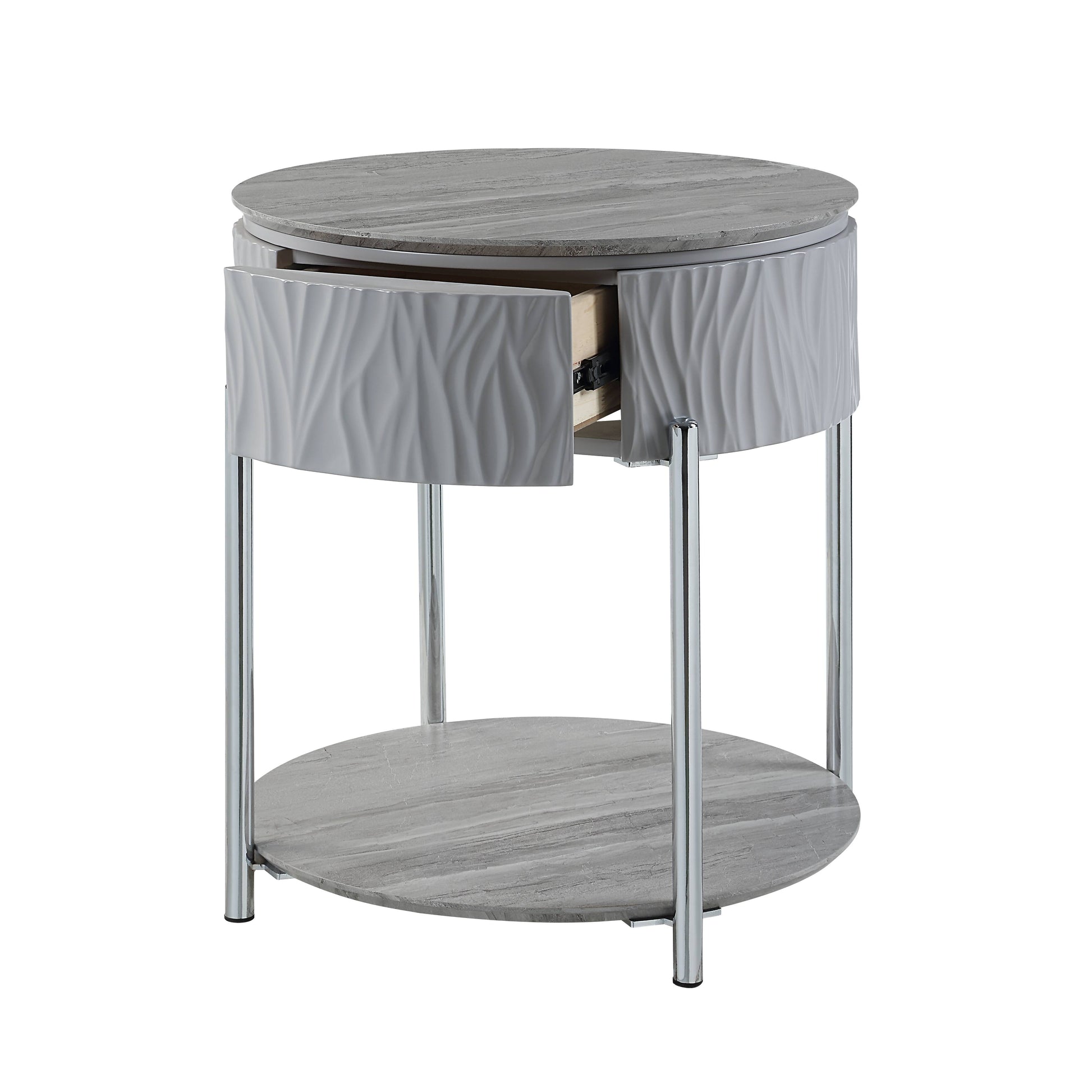 Yukino Gray High Gloss & Chrome Finish End Table FredCo