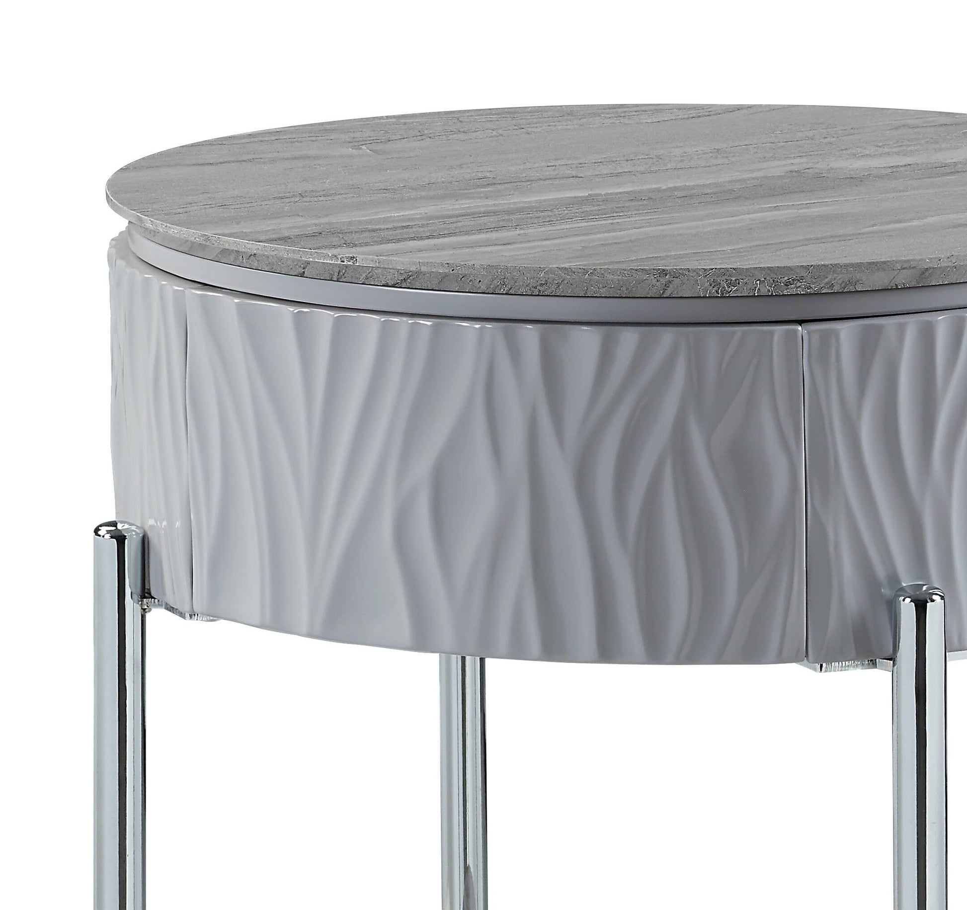 Yukino Gray High Gloss & Chrome Finish End Table FredCo