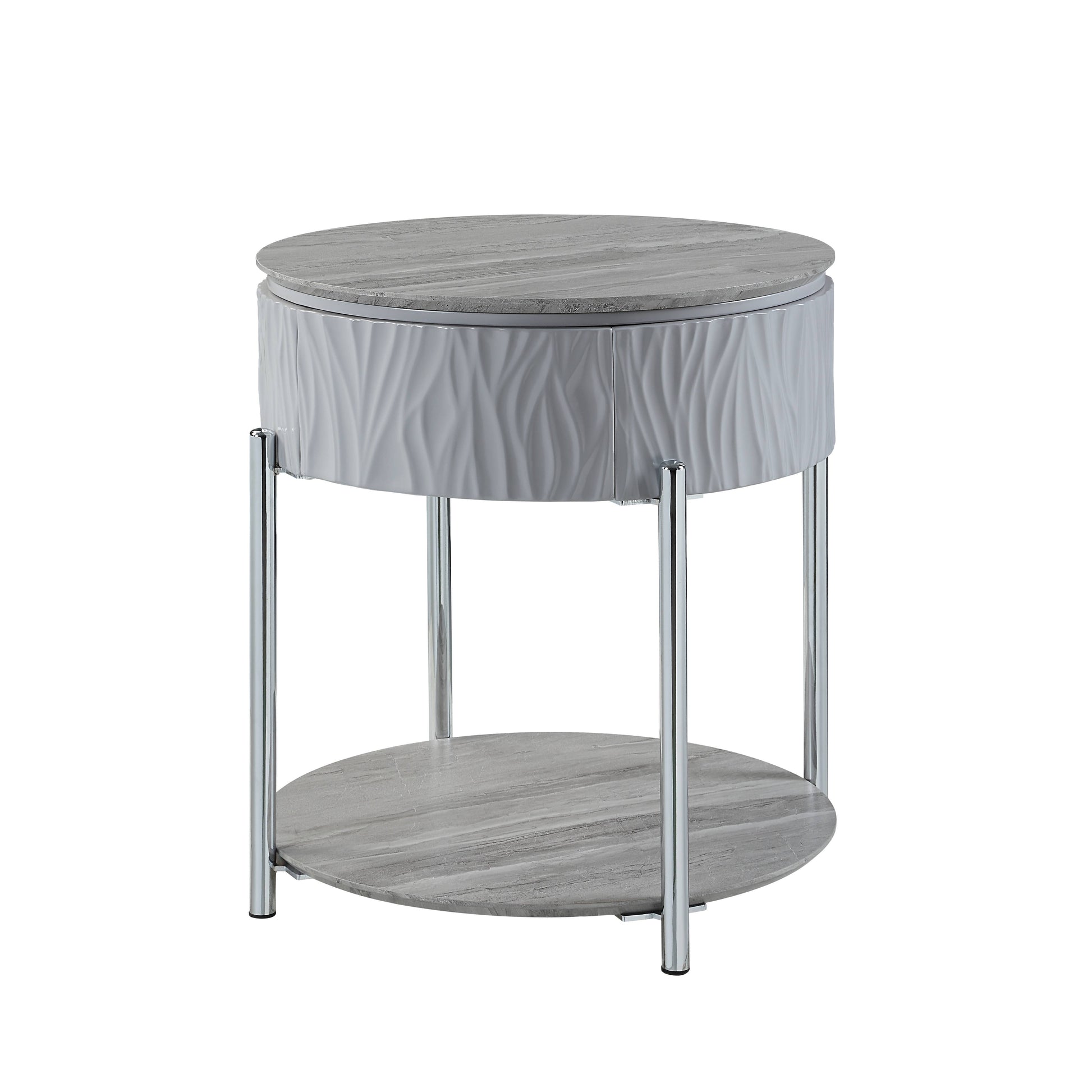 Yukino Gray High Gloss & Chrome Finish End Table FredCo