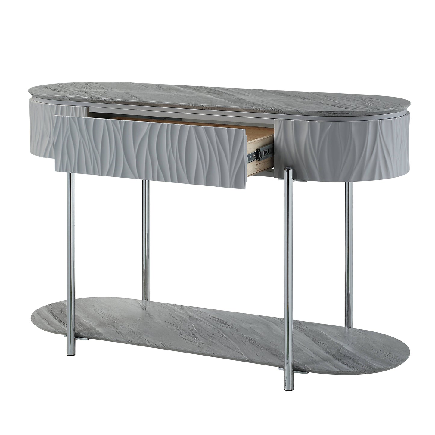 Yukino Gray High Gloss & Chrome Finish Sofa Table FredCo
