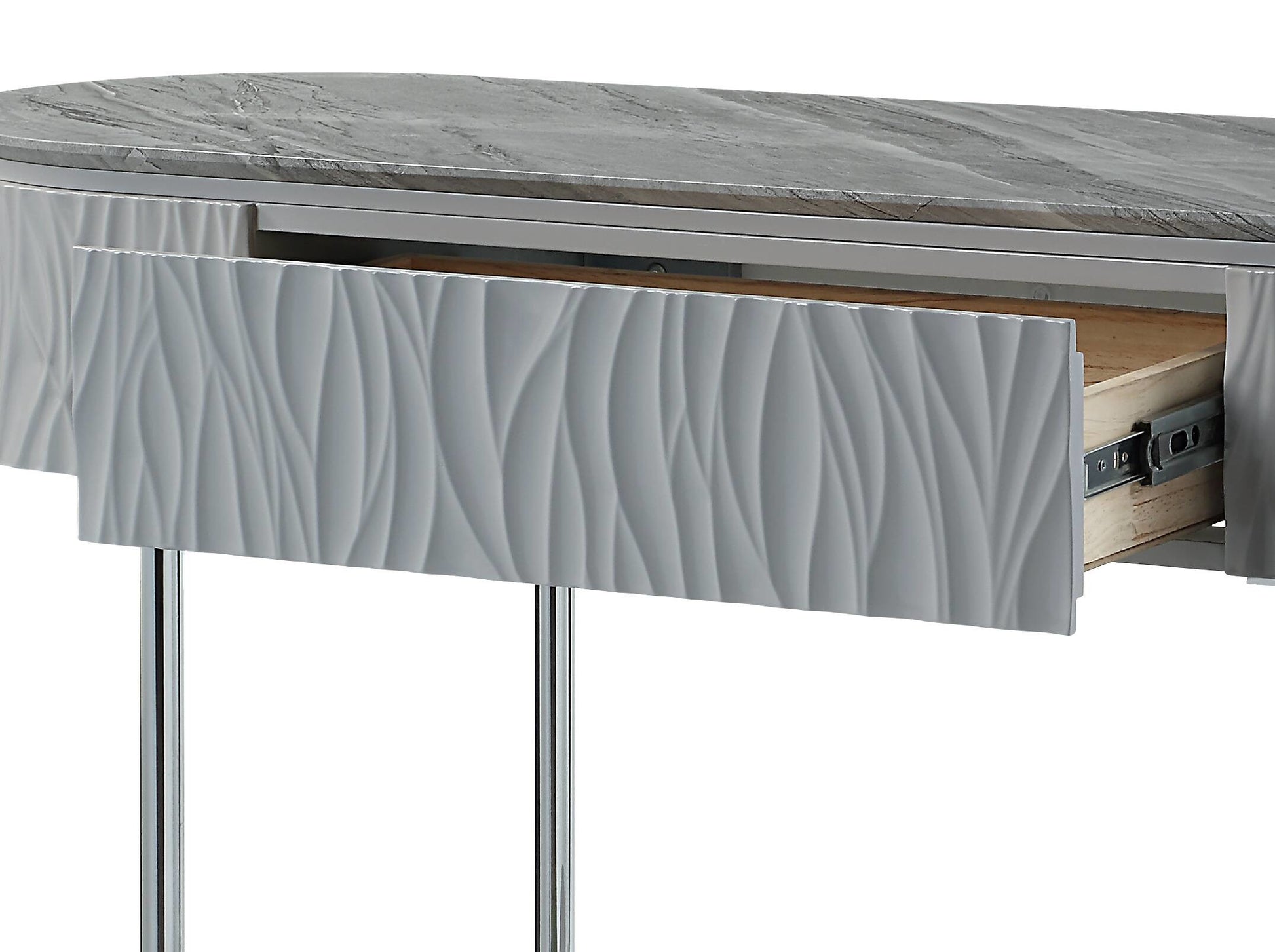 Yukino Gray High Gloss & Chrome Finish Sofa Table FredCo