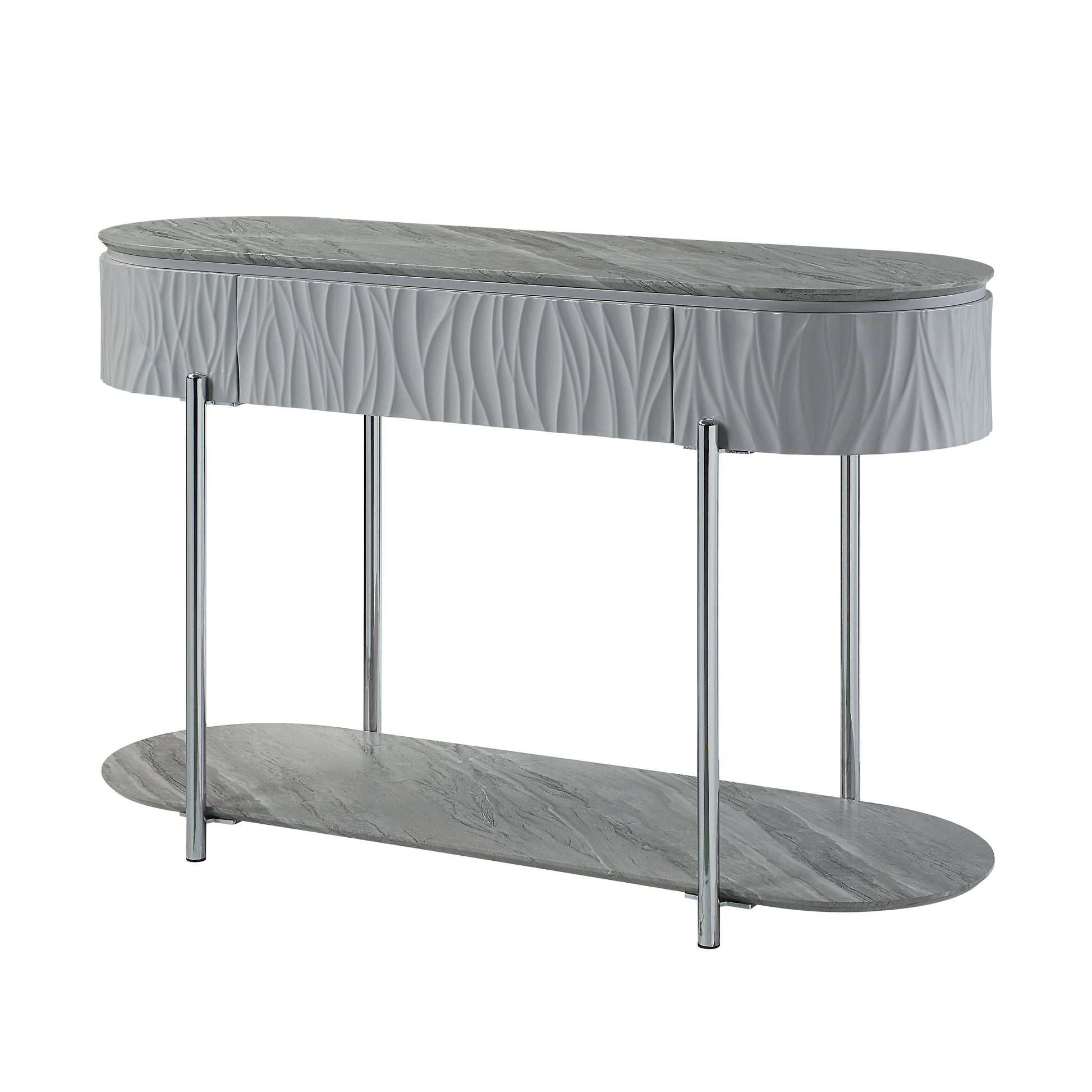 Yukino Gray High Gloss & Chrome Finish Sofa Table FredCo