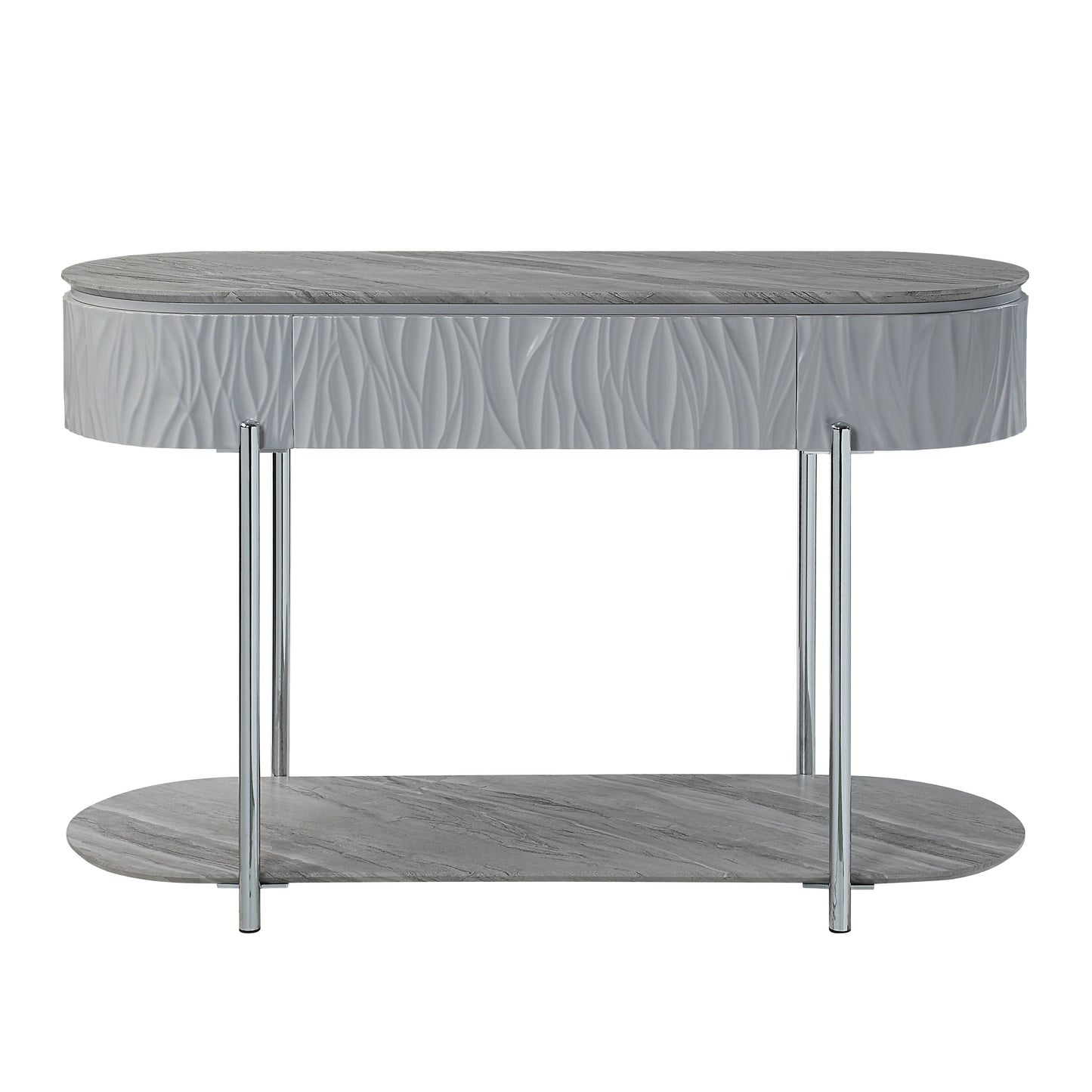 Yukino Gray High Gloss & Chrome Finish Sofa Table FredCo