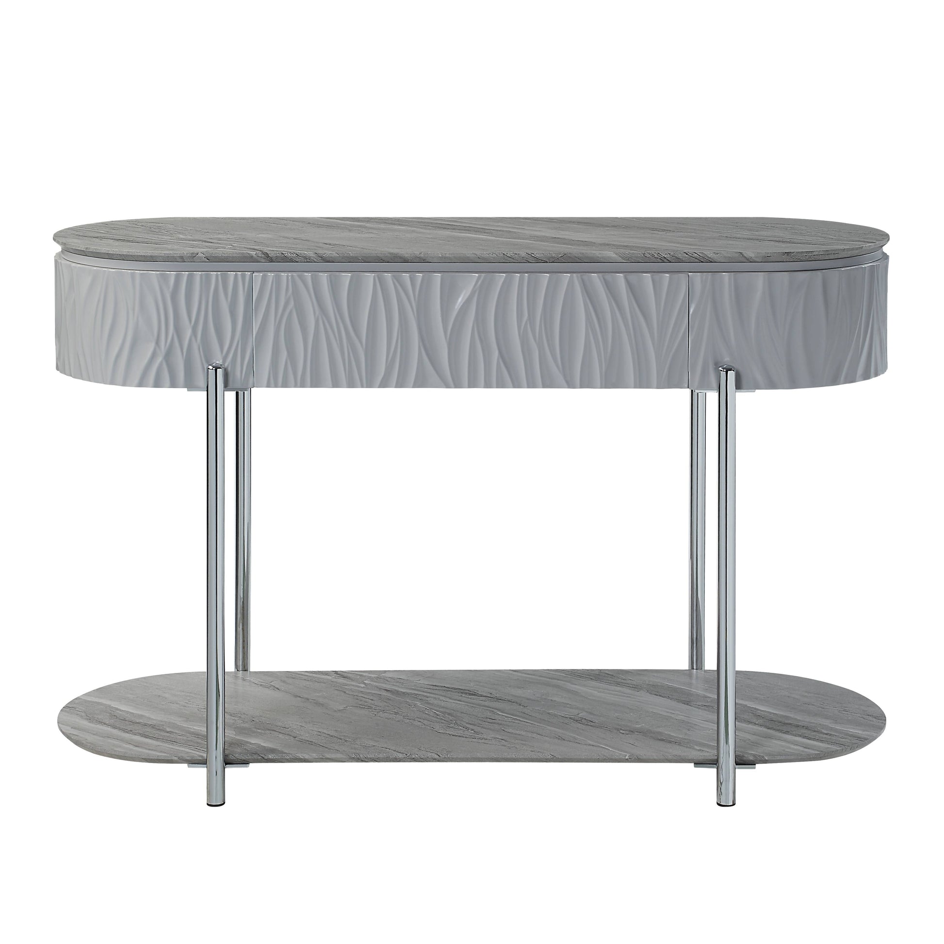 Yukino Gray High Gloss & Chrome Finish Sofa Table FredCo