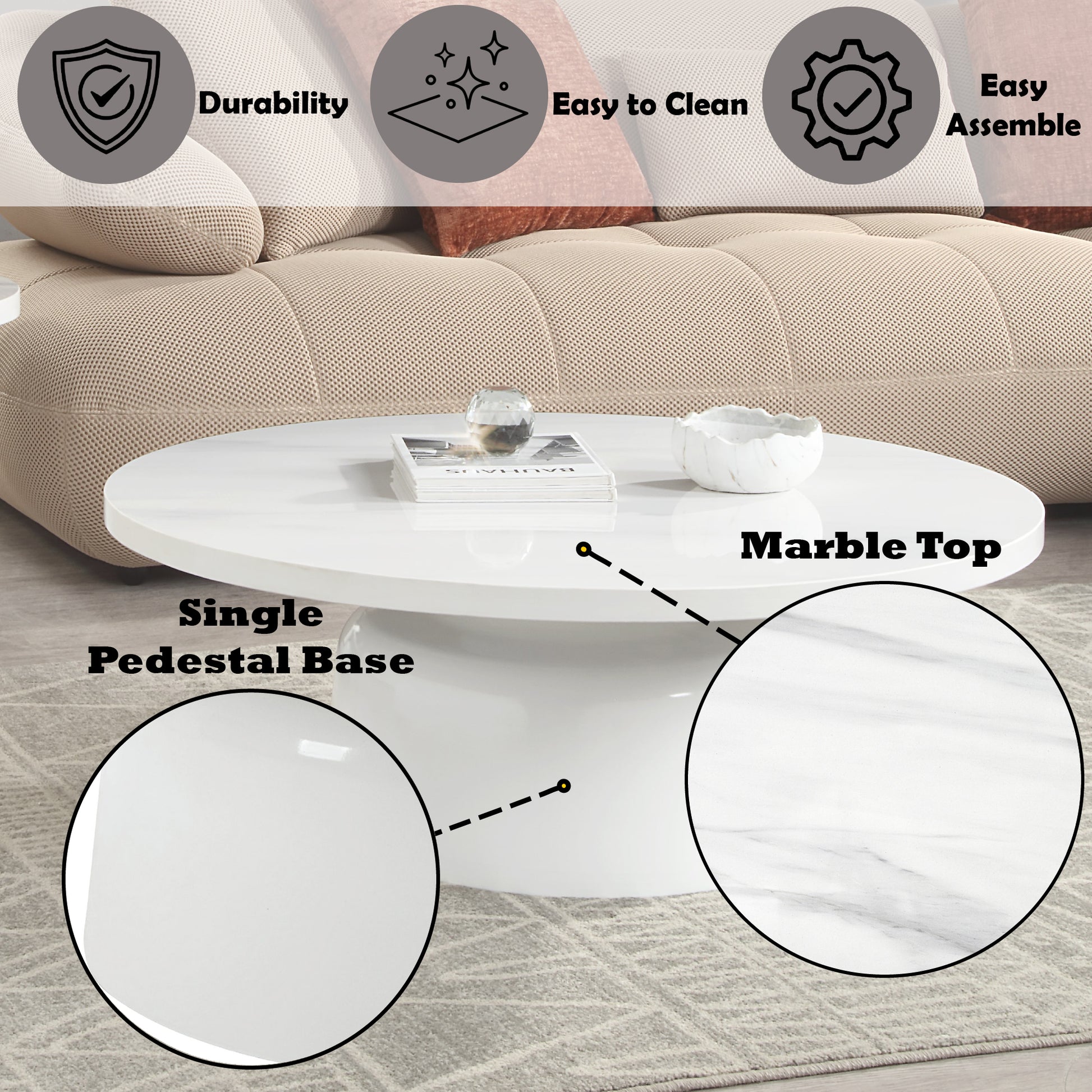Zaid Engineering Marble & White High Gloss Finish Coffee Table FredCo