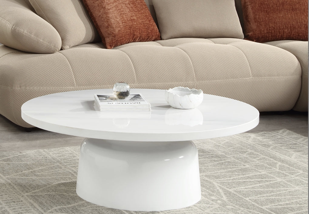 Zaid Engineering Marble & White High Gloss Finish Coffee Table FredCo