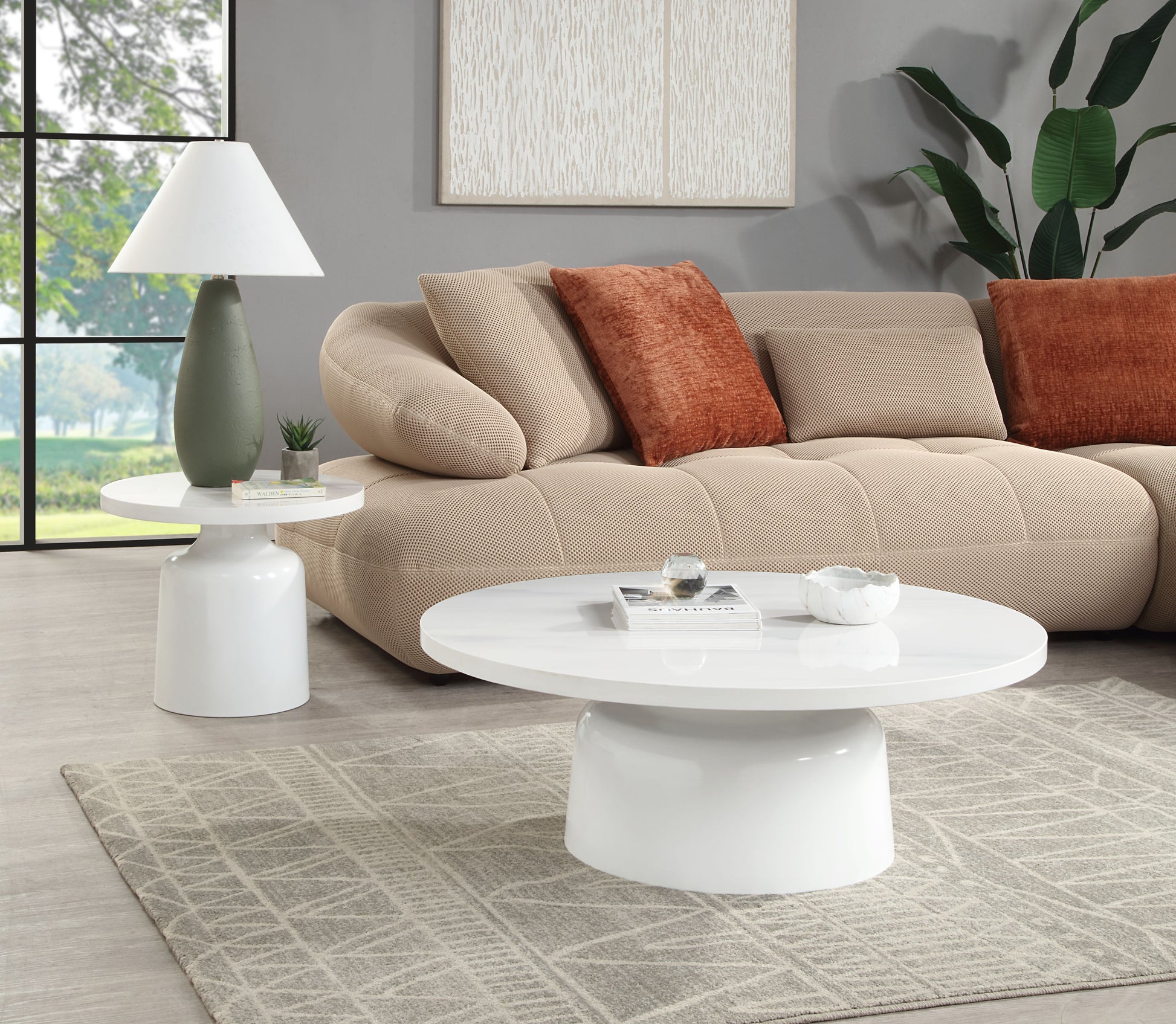 Zaid Engineering Marble & White High Gloss Finish End Table FredCo