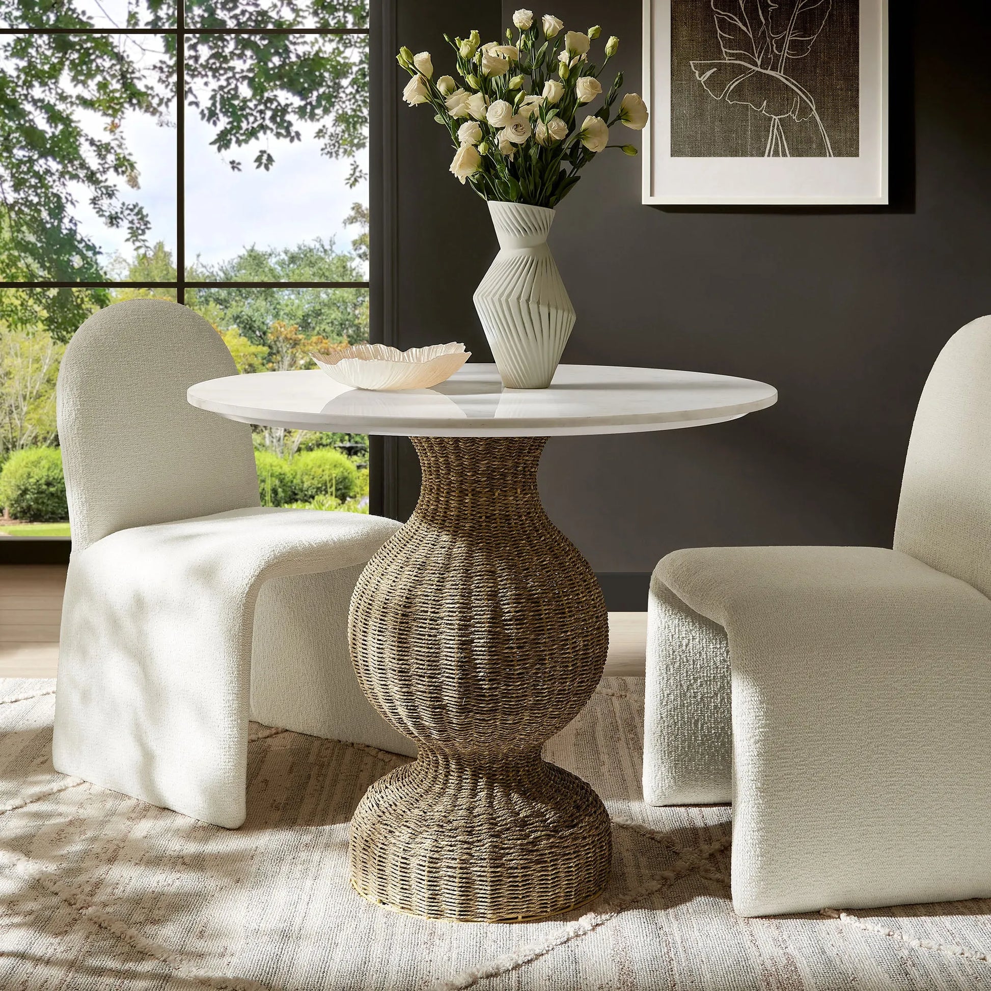 Zale 36" Marble and Seagrass Dining Table by Modway EEI-7195 FredCo