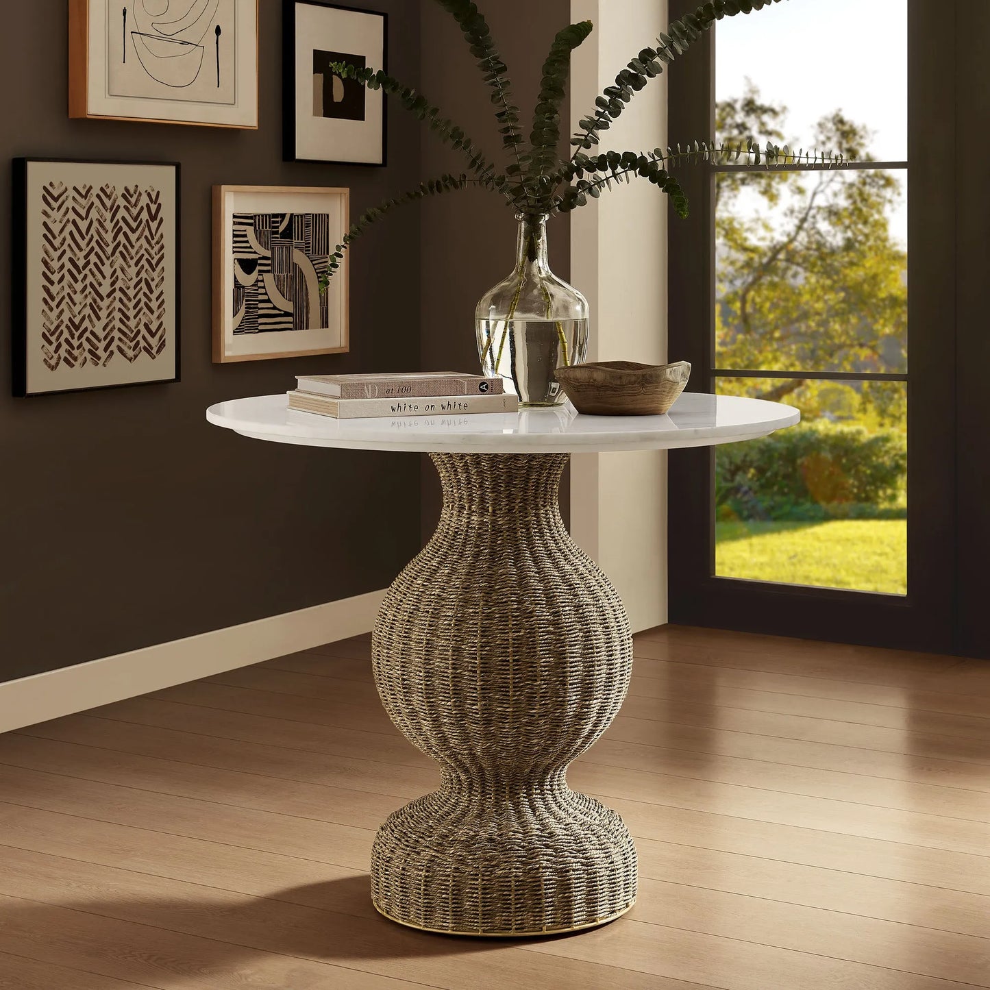 Zale 36" Marble and Seagrass Dining Table by Modway EEI-7195 FredCo