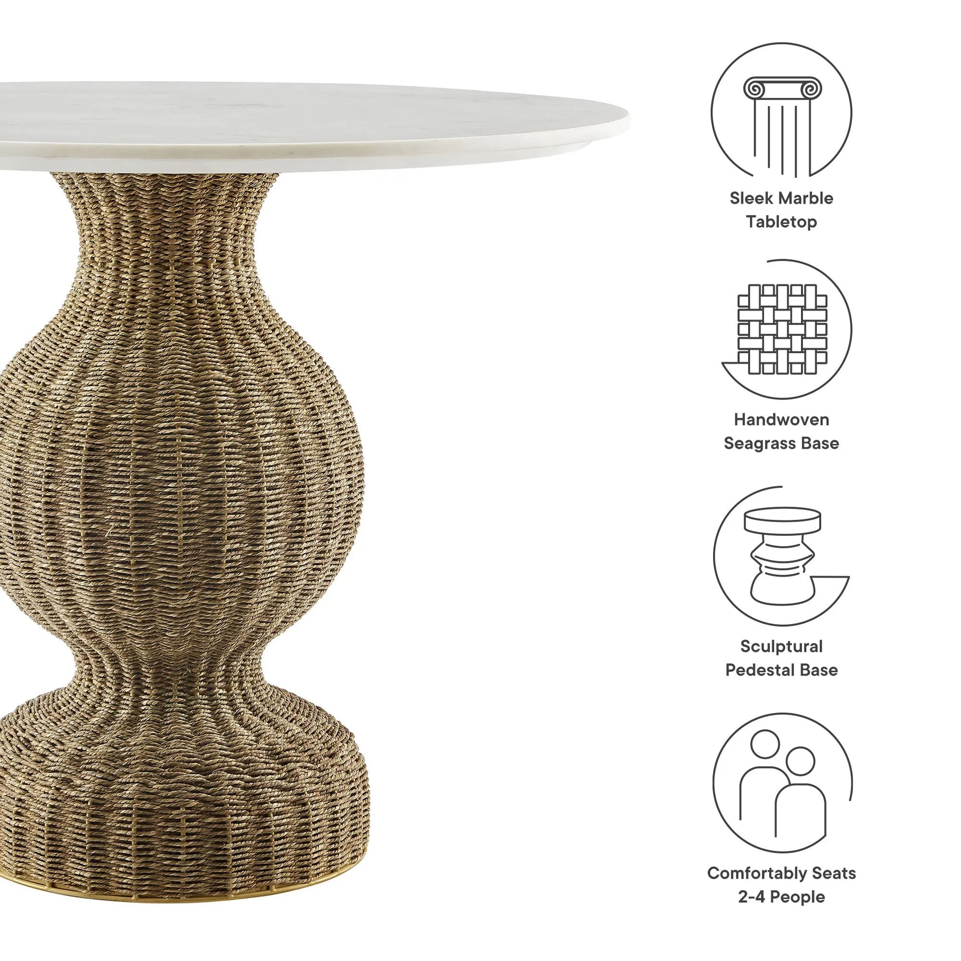 Zale 36" Marble and Seagrass Dining Table by Modway EEI-7195 FredCo