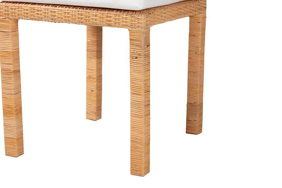 Zariah Modern Bohemian Natural Brown Rattan and Mahogany Wood 2-Piece Dining Chair Set FredCo