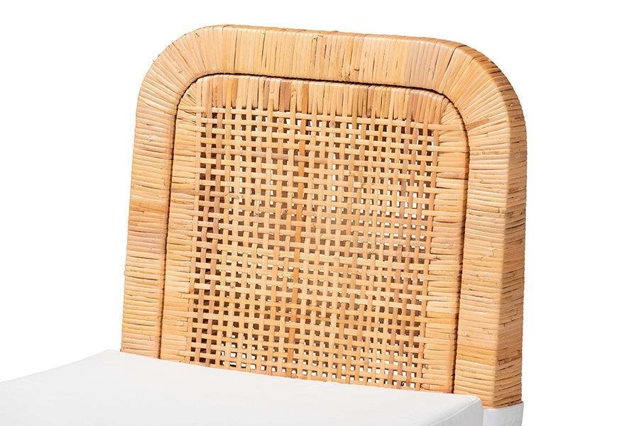 Zariah Modern Bohemian Natural Brown Rattan and Mahogany Wood 2-Piece Dining Chair Set FredCo