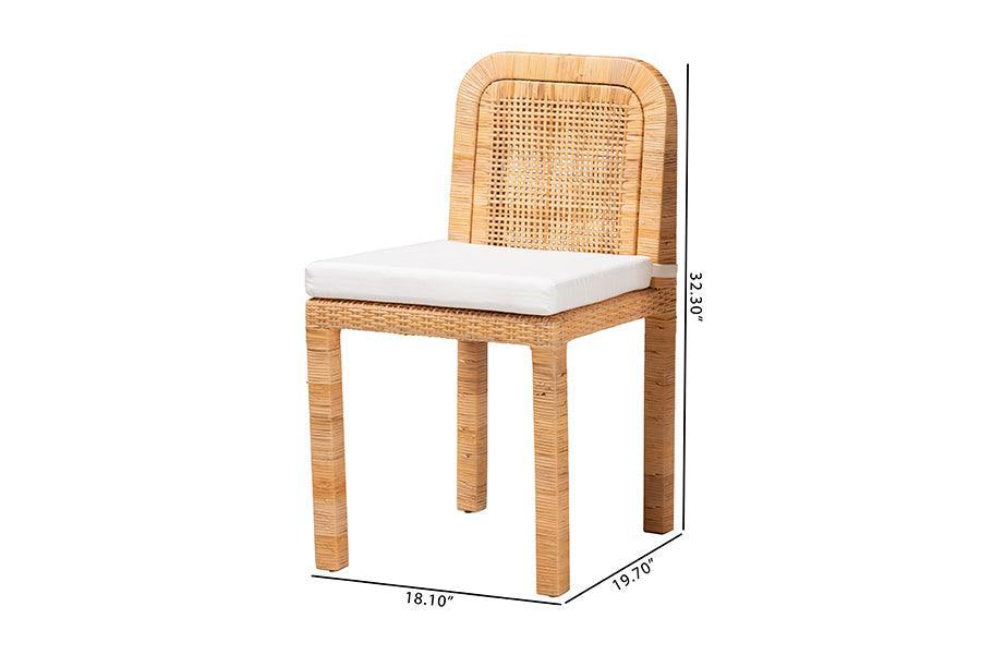 Zariah Modern Bohemian Natural Brown Rattan and Mahogany Wood 2-Piece Dining Chair Set FredCo
