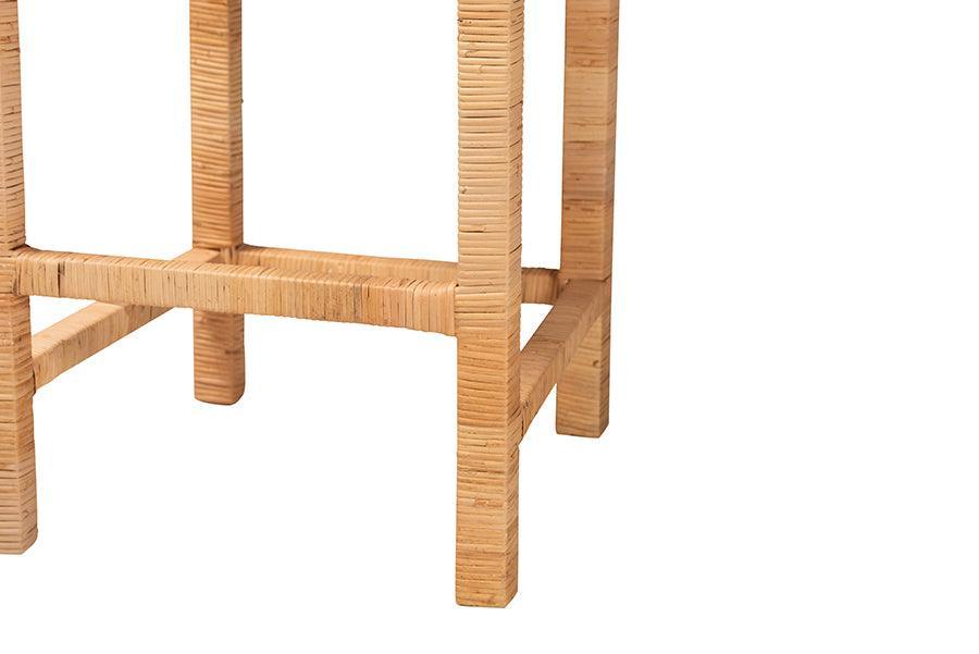 Zariah Modern Bohemian Natural Brown Rattan and Mahogany Wood Bar Stool FredCo