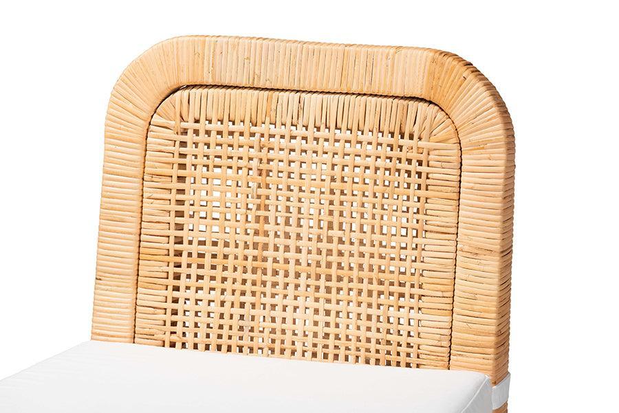 Zariah Modern Bohemian Natural Brown Rattan and Mahogany Wood Bar Stool FredCo