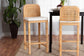 Zariah Modern Bohemian Natural Brown Rattan and Mahogany Wood Bar Stool FredCo