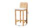 Zariah Modern Bohemian Natural Brown Rattan and Mahogany Wood Bar Stool FredCo