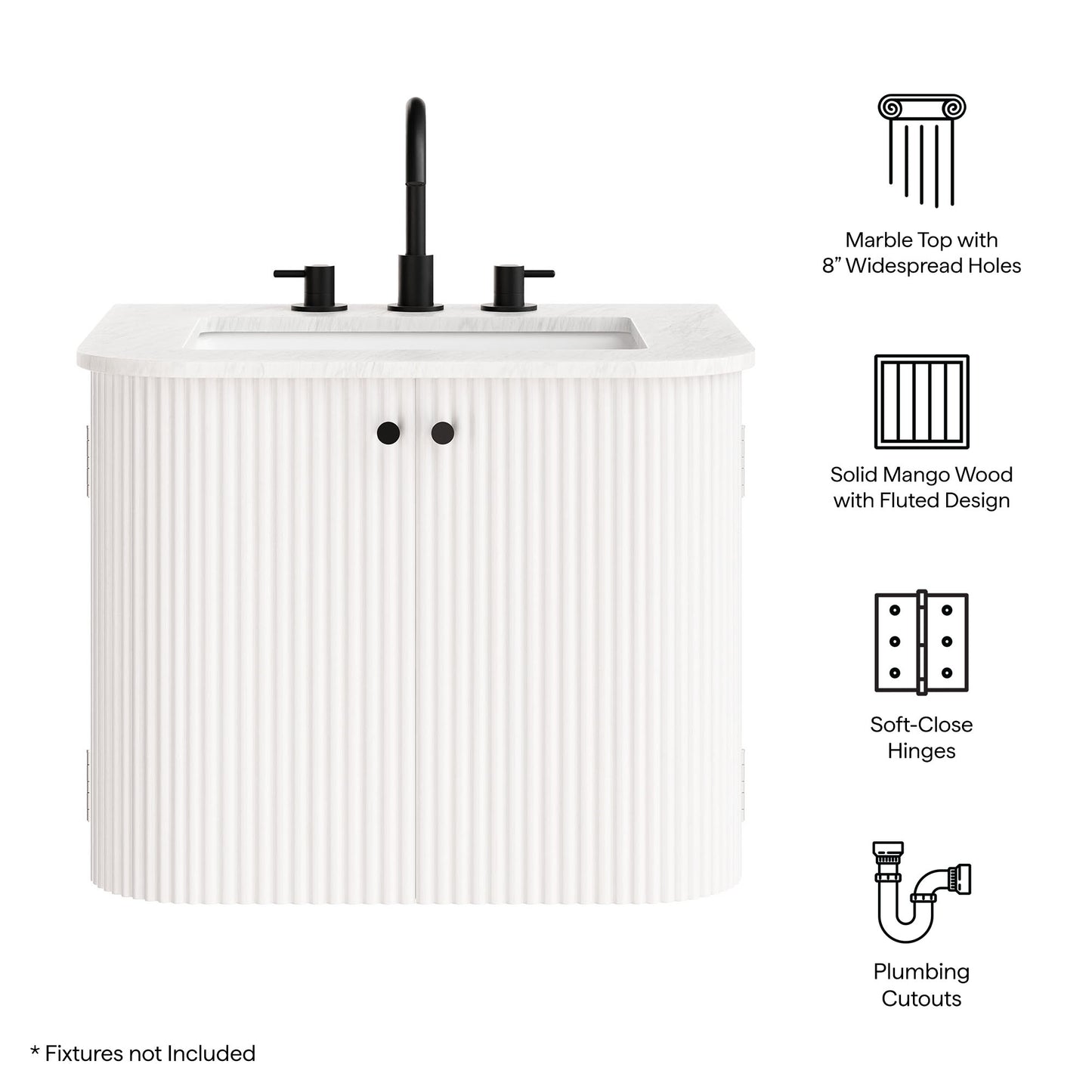 Zia 24" Wall-Mount Bathroom Vanity with Marble Sink by Modway EEI-7162 FredCo