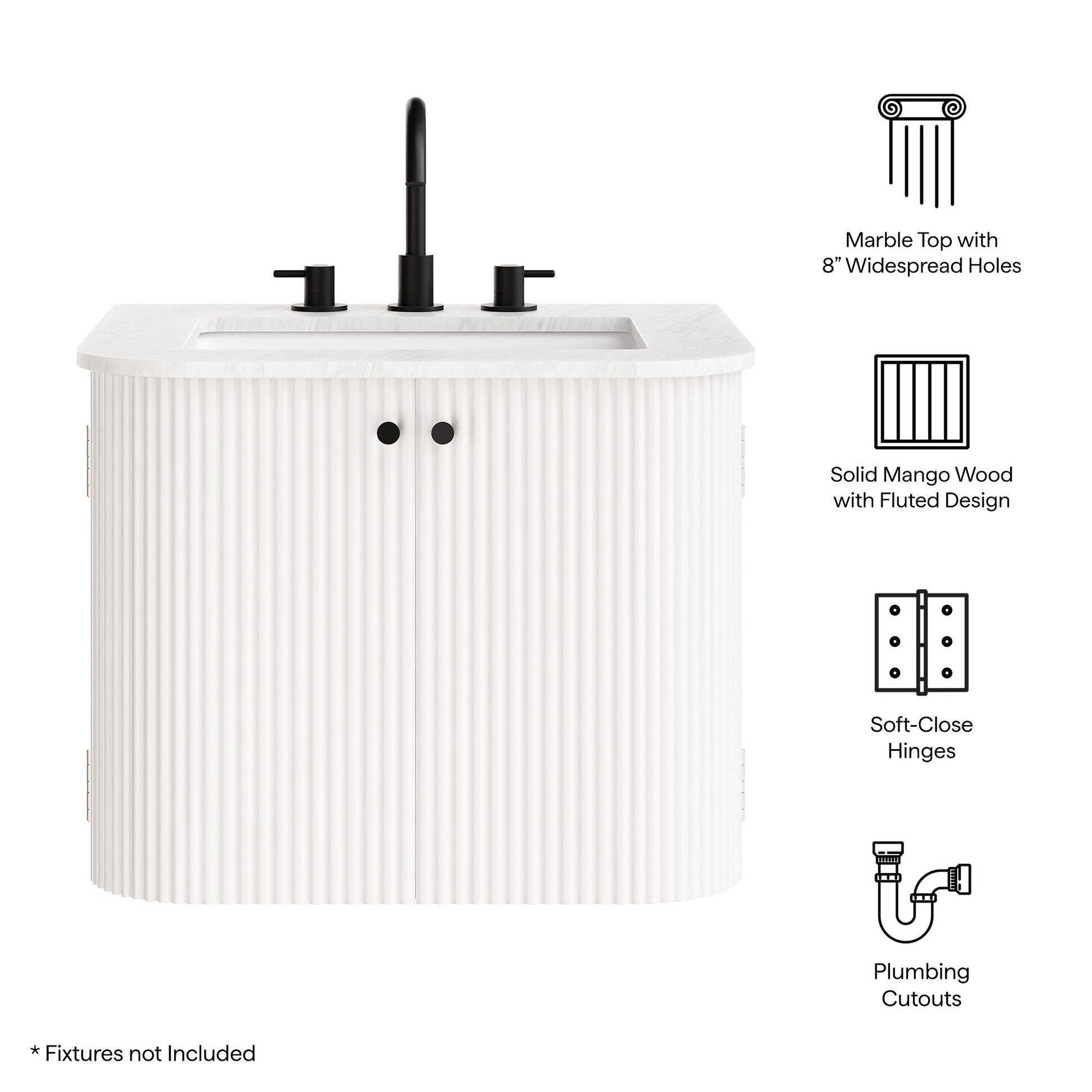 Zia 24" Wall-Mount Bathroom Vanity with Marble Sink by Modway EEI-7162 FredCo