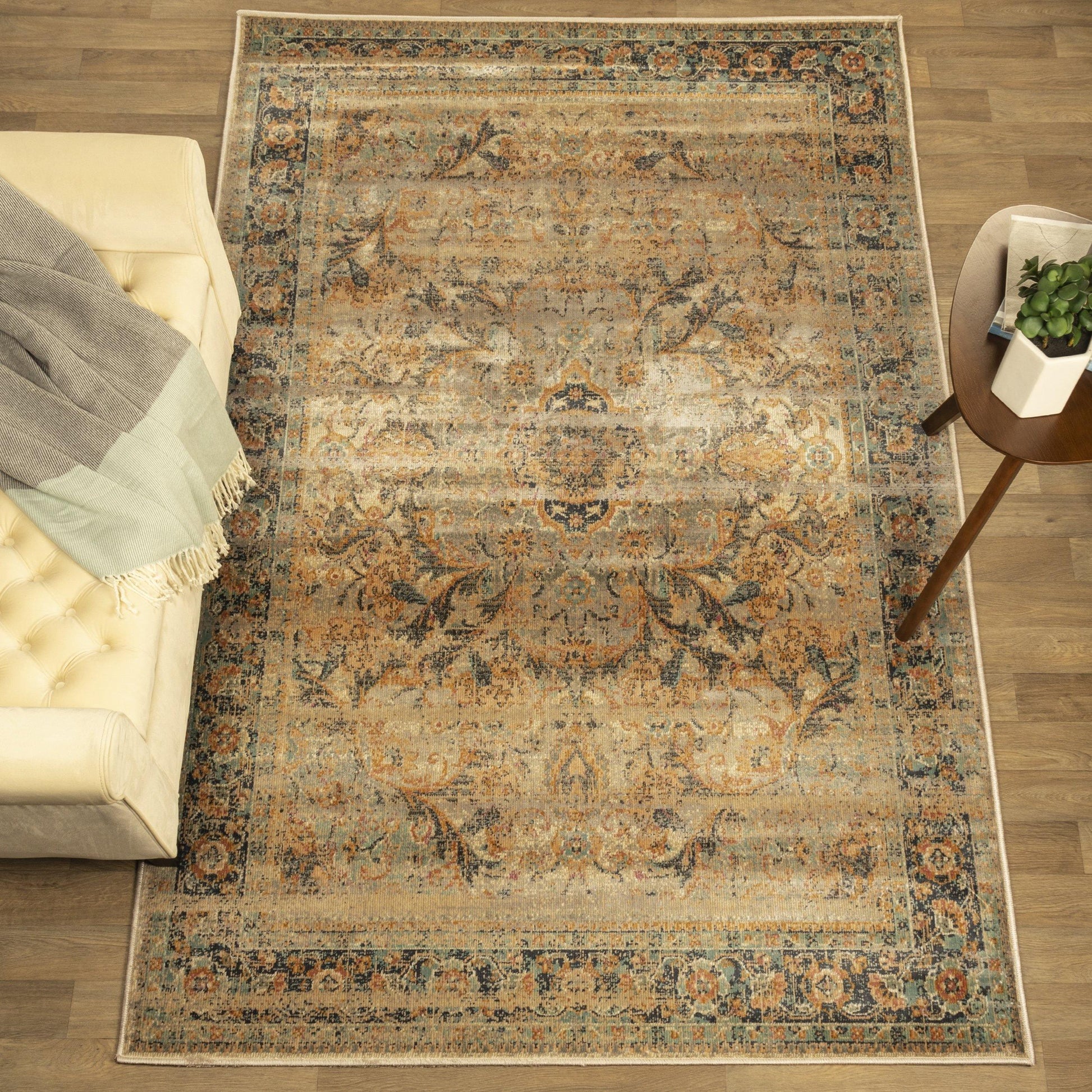 Zinnia Vintage Oriental Distressed Medallion Rug FredCo