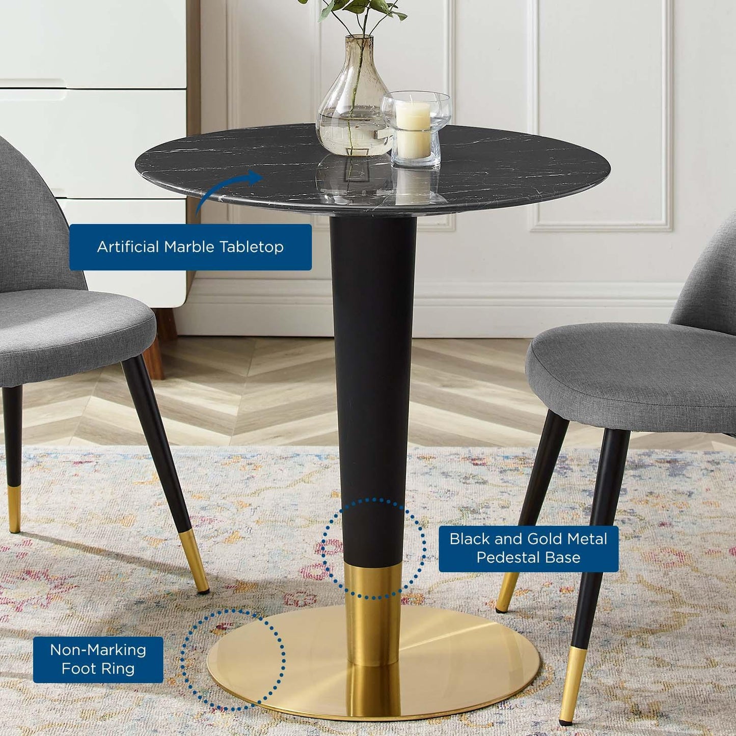 Zinque 28" Artificial Marble Dining Table, EEI-5131 FredCo