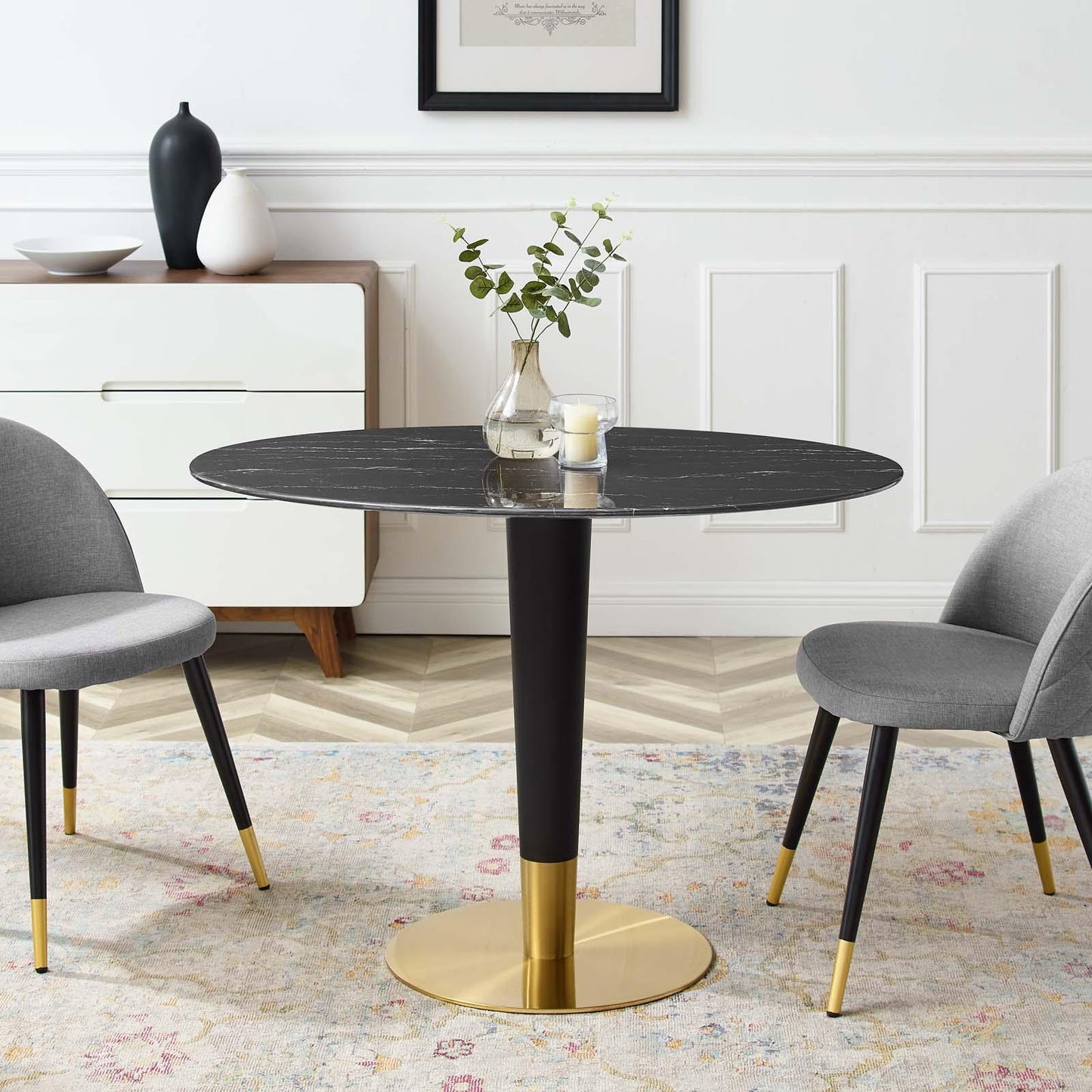 Zinque 42" Oval Artificial Marble Dining Table, EEI-5133 FredCo