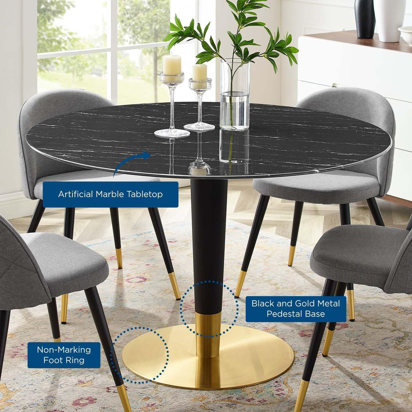 Zinque 47" Artificial Marble Dining Table, EEI-5149 FredCo