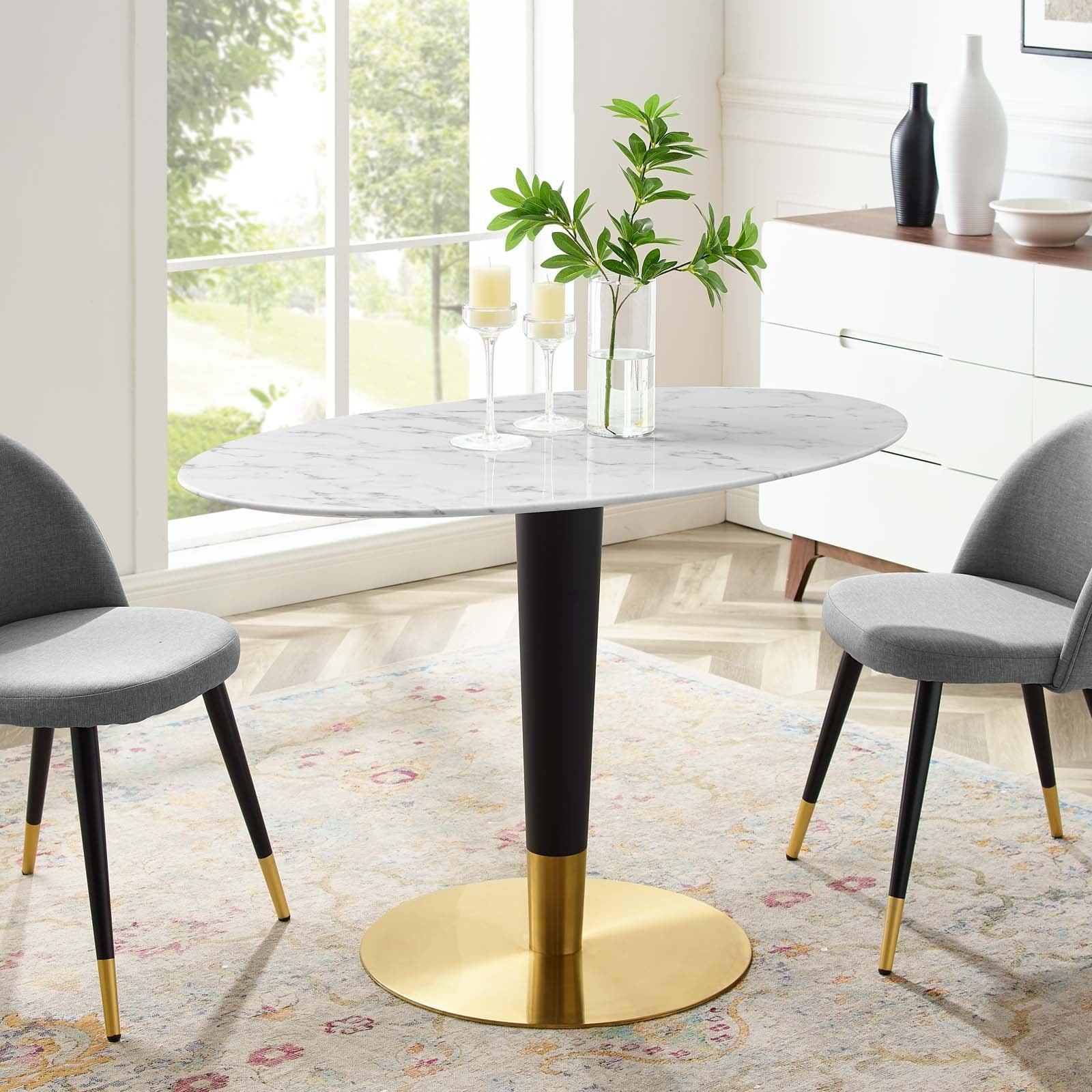 Zinque 48" Oval Artificial Marble Dining Table, EEI-5143 FredCo
