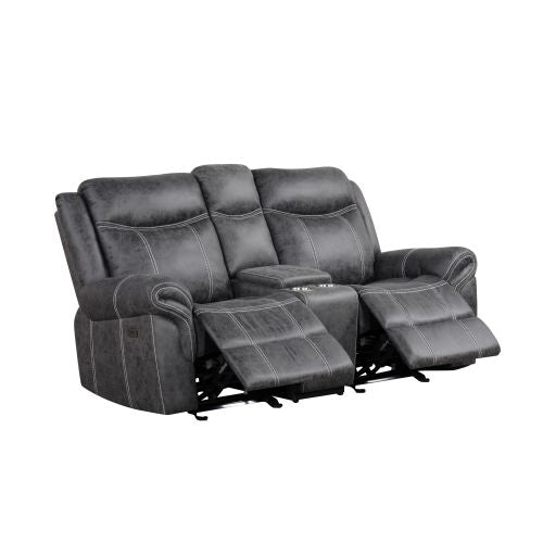 Zubaida Dark Gray Polish Microfiber Power Motion Loveseat w/USB FredCo