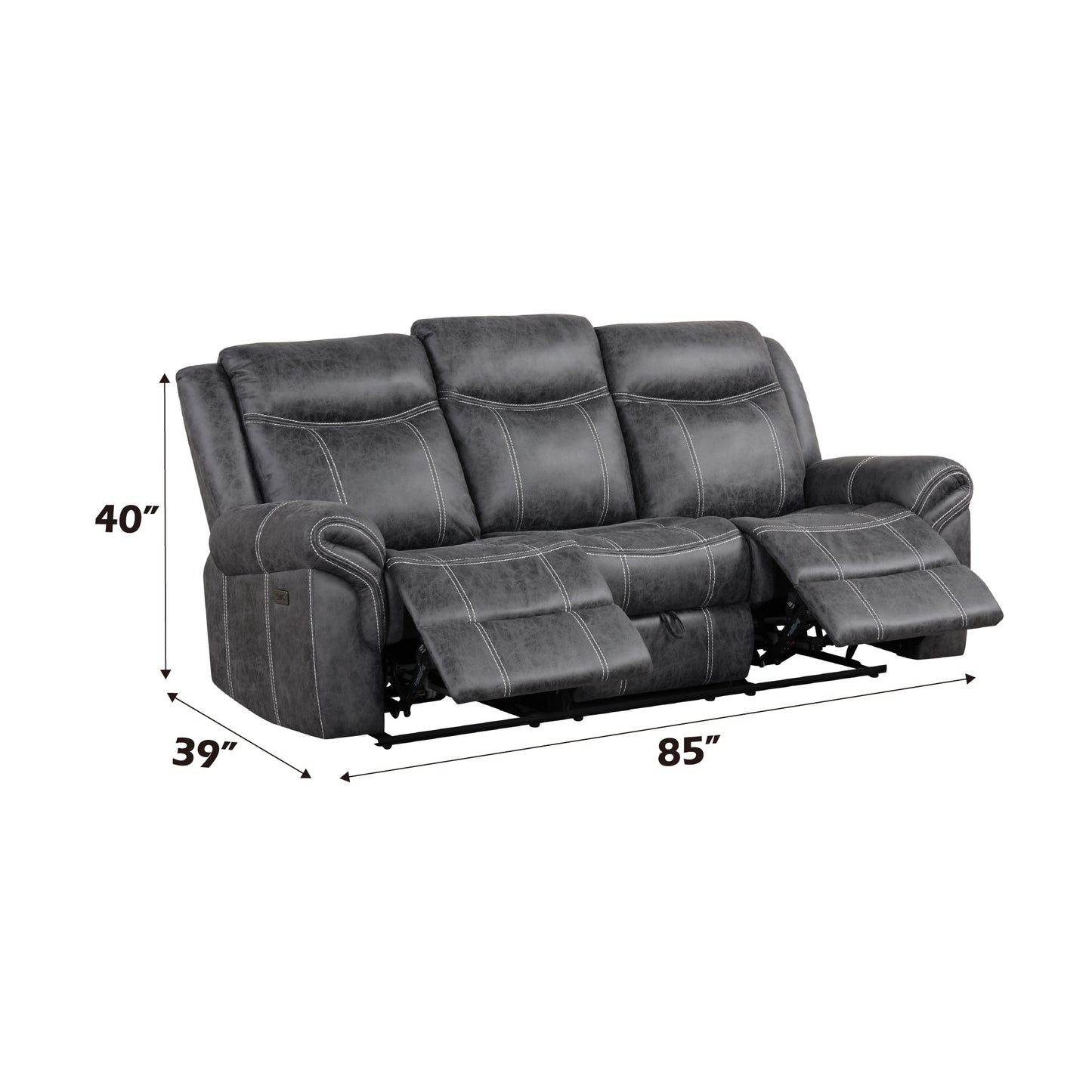Zubaida Dark Gray Polish Microfiber Power Motion Sofa w/Drop Down Table FredCo