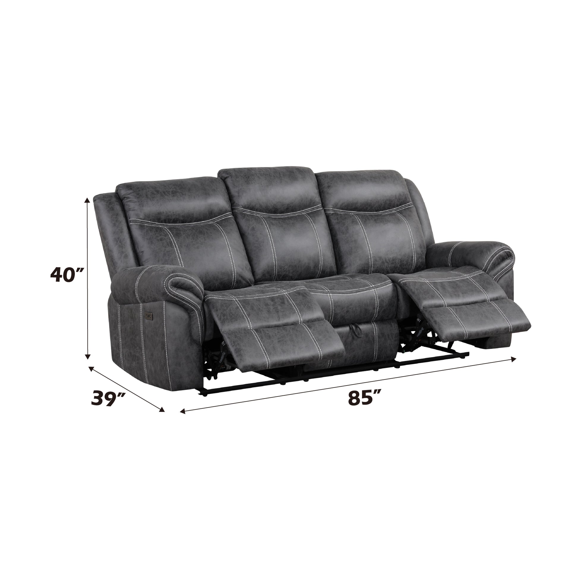 Zubaida Dark Gray Polish Microfiber Power Motion Sofa w/Drop Down Table FredCo