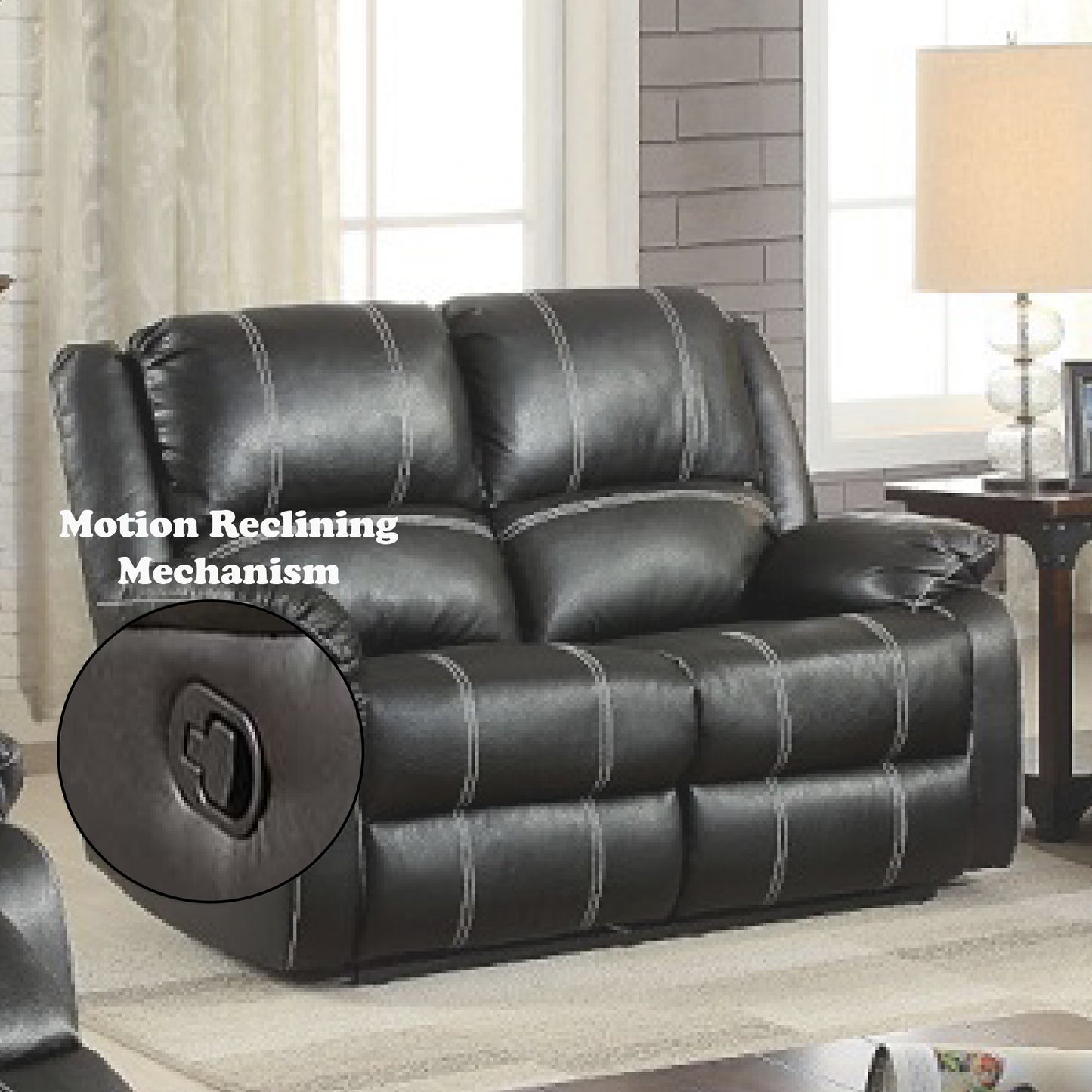 Zuriel Black Synthetic Leather Recliner Loveseat FredCo