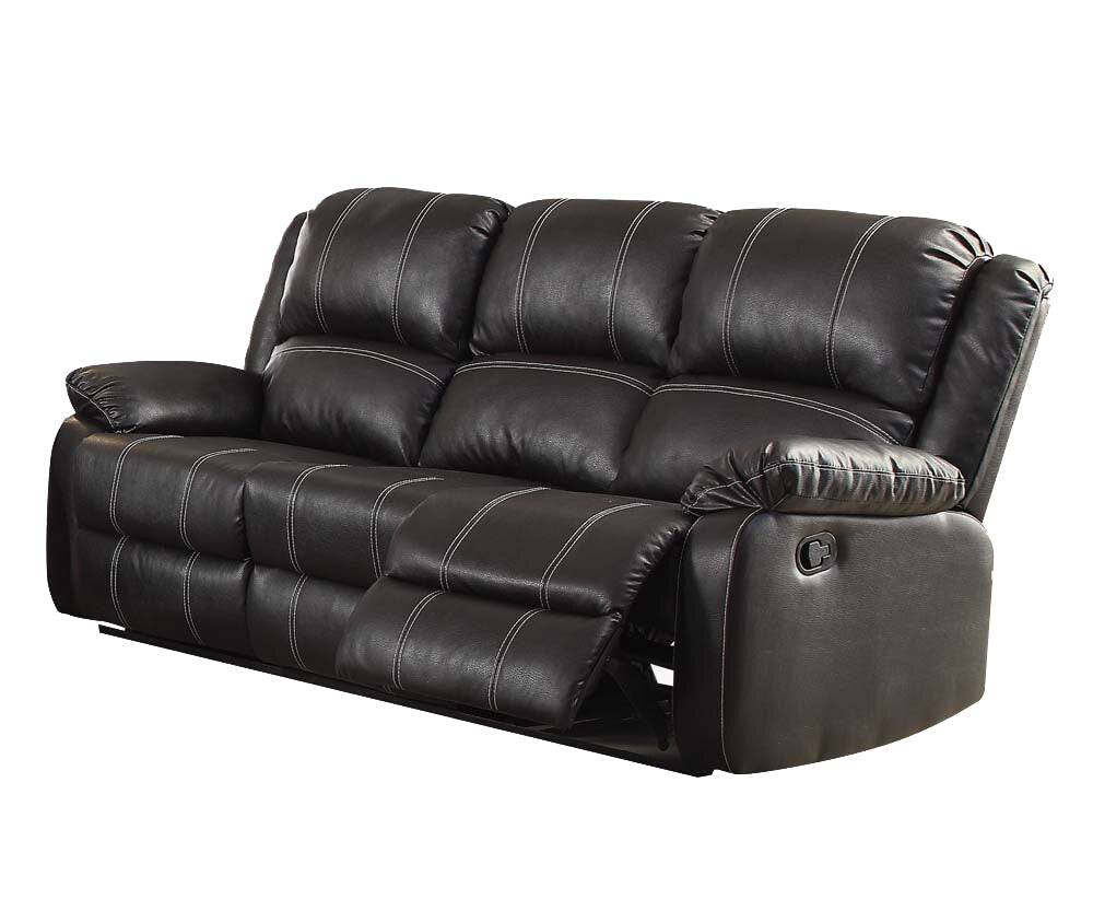 Zuriel Black Synthetic Leather Recliner Sofa FredCo