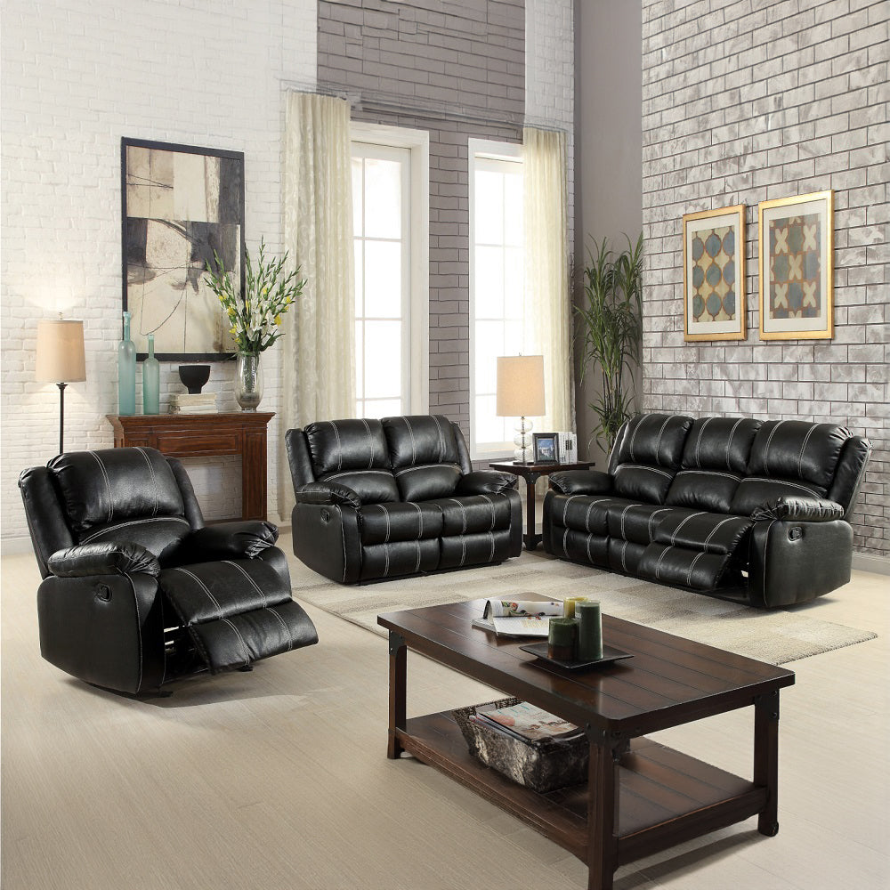 Zuriel Black Synthetic Leather Recliner Sofa FredCo