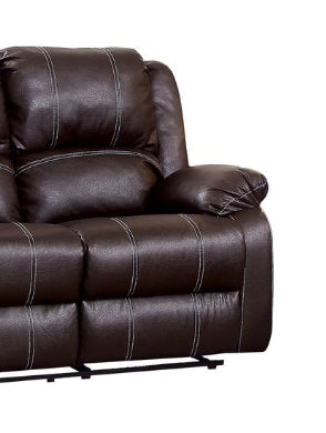Zuriel Brown Synthetic Leather Recliner Loveseat FredCo