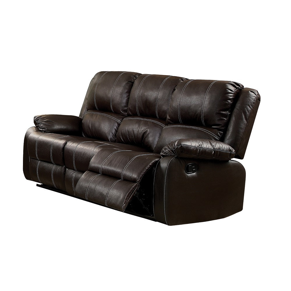 Zuriel Brown Synthetic Leather Recliner Sofa FredCo