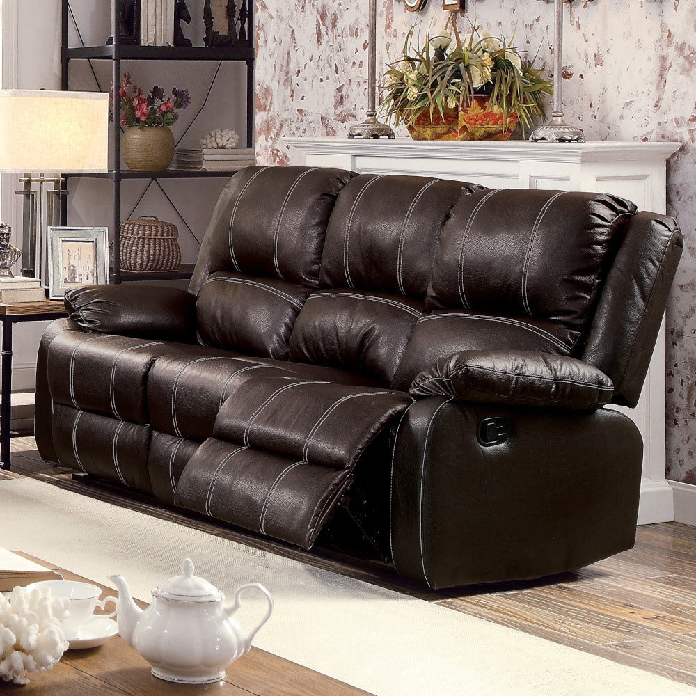 Zuriel Brown Synthetic Leather Recliner Sofa FredCo