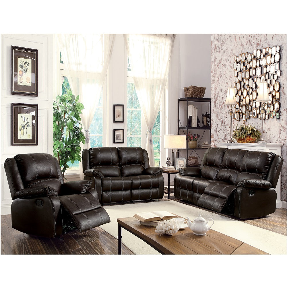 Zuriel Brown Synthetic Leather Recliner Sofa FredCo