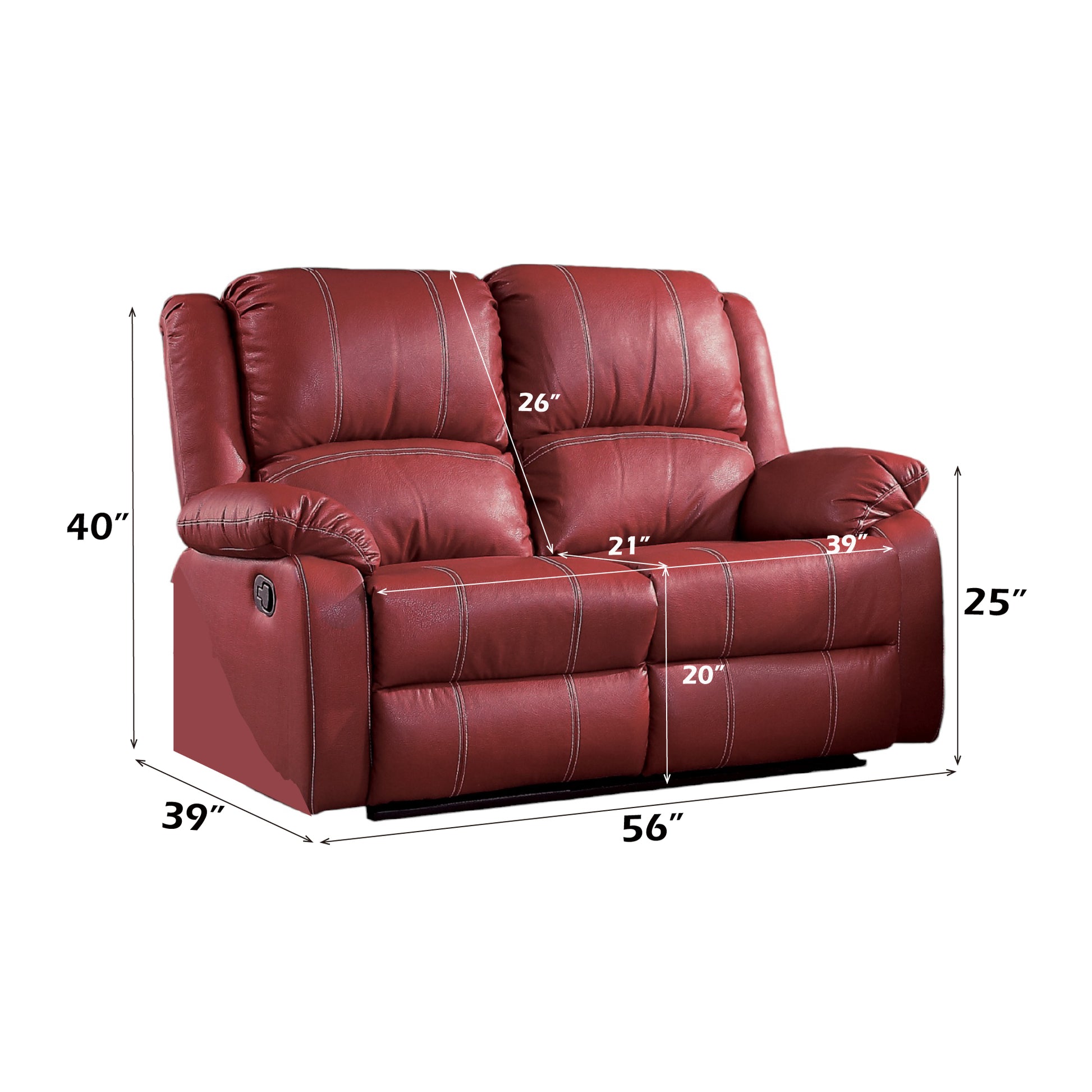Zuriel Red Synthetic Leather Motion Loveseat FredCo
